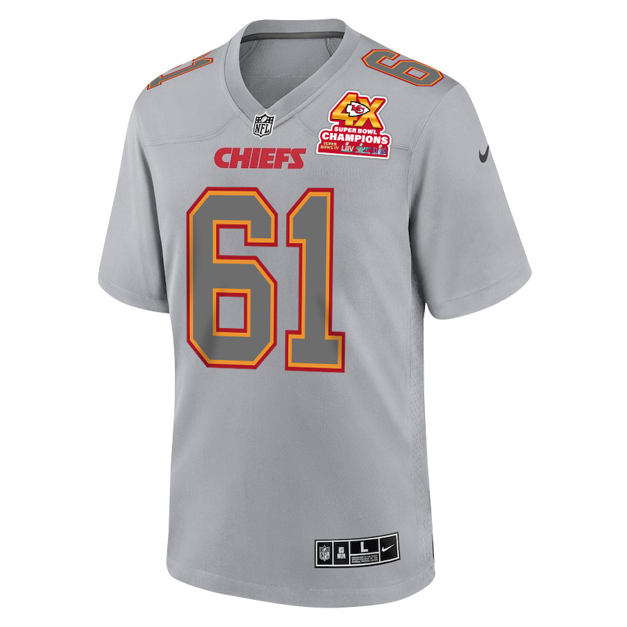 Alternative view of Austin Reiter #61 Kansas City Chiefs Super Bowl LVIII Champions 4X Game Jersey - Men's | Gray