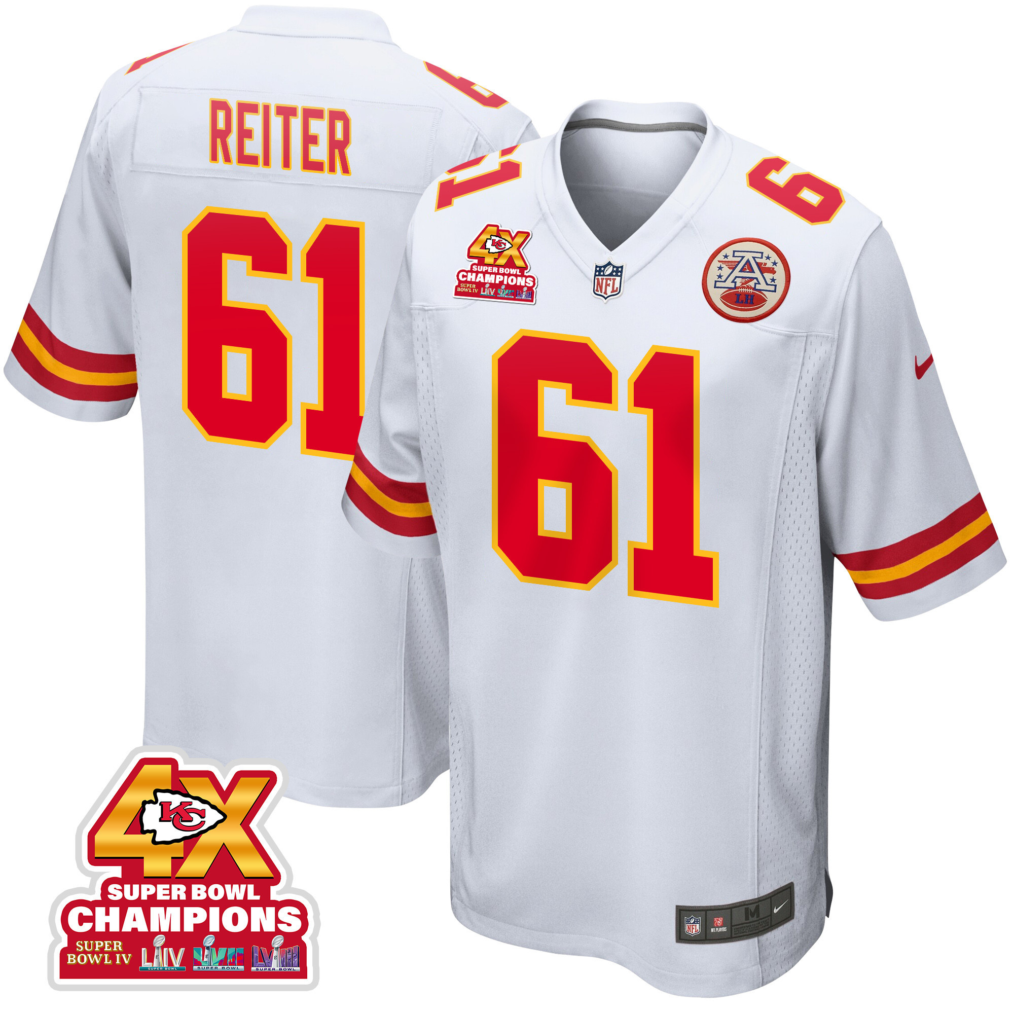 Austin Reiter #61 Kansas City Chiefs Super Bowl LVIII Champions 4X Game Jersey - Men's | White