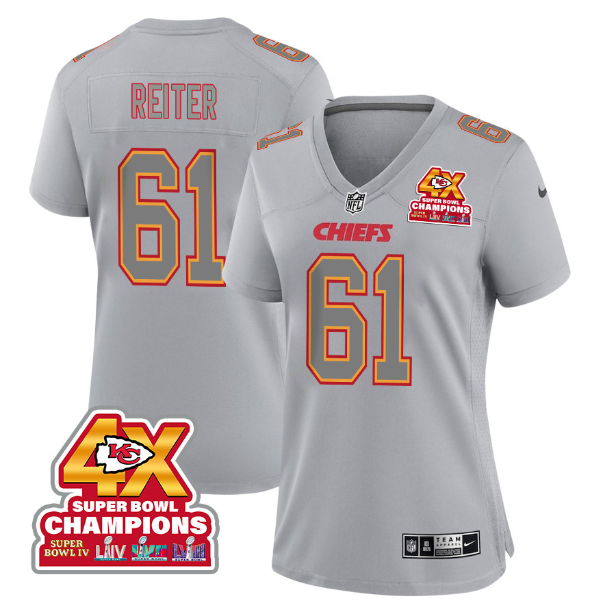 Austin Reiter #61 Kansas City Chiefs Super Bowl LVIII Champions 4X Game Jersey - Women's | Gray