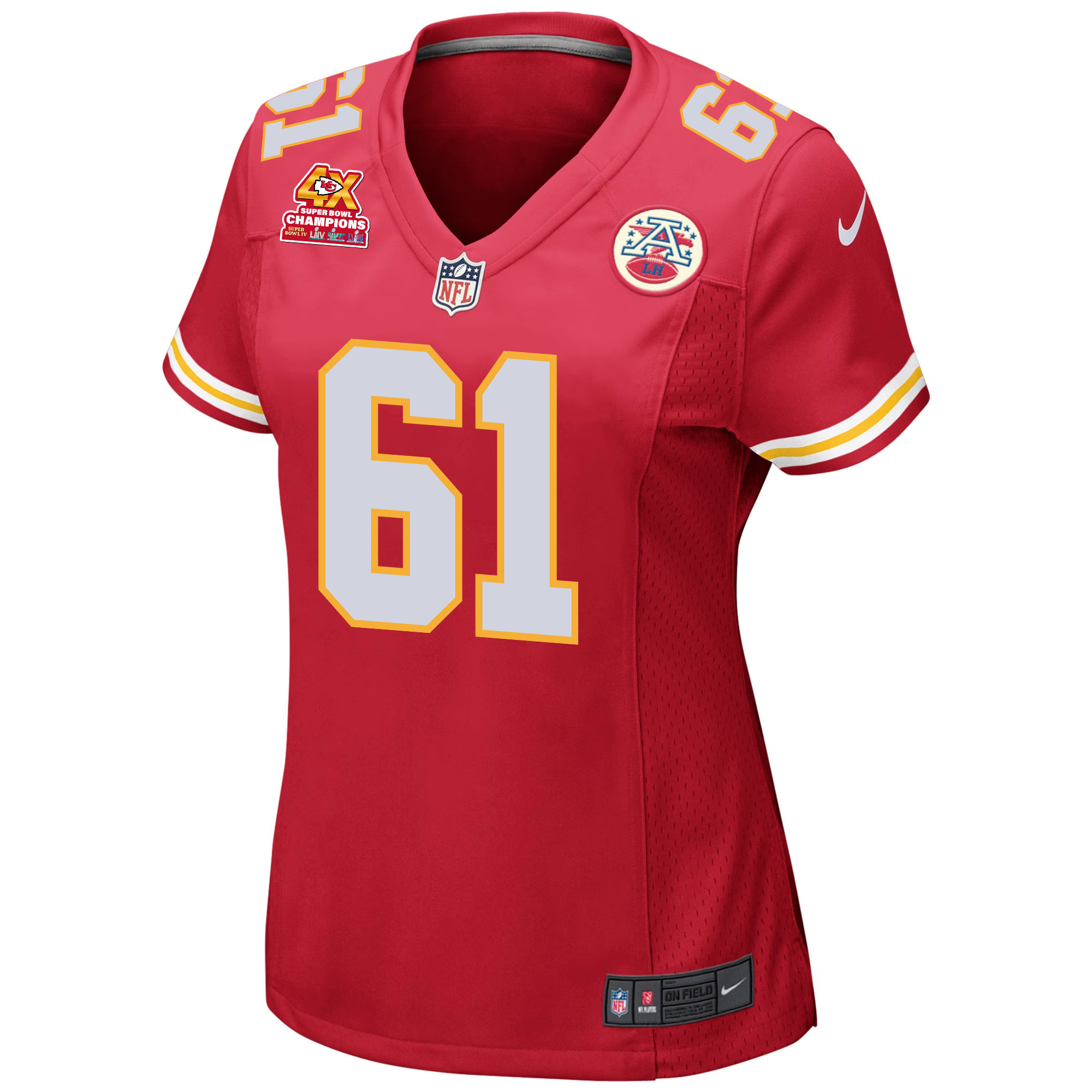 Alternative view of Austin Reiter #61 Kansas City Chiefs Super Bowl LVIII Champions 4X Game Jersey - Women's | Red