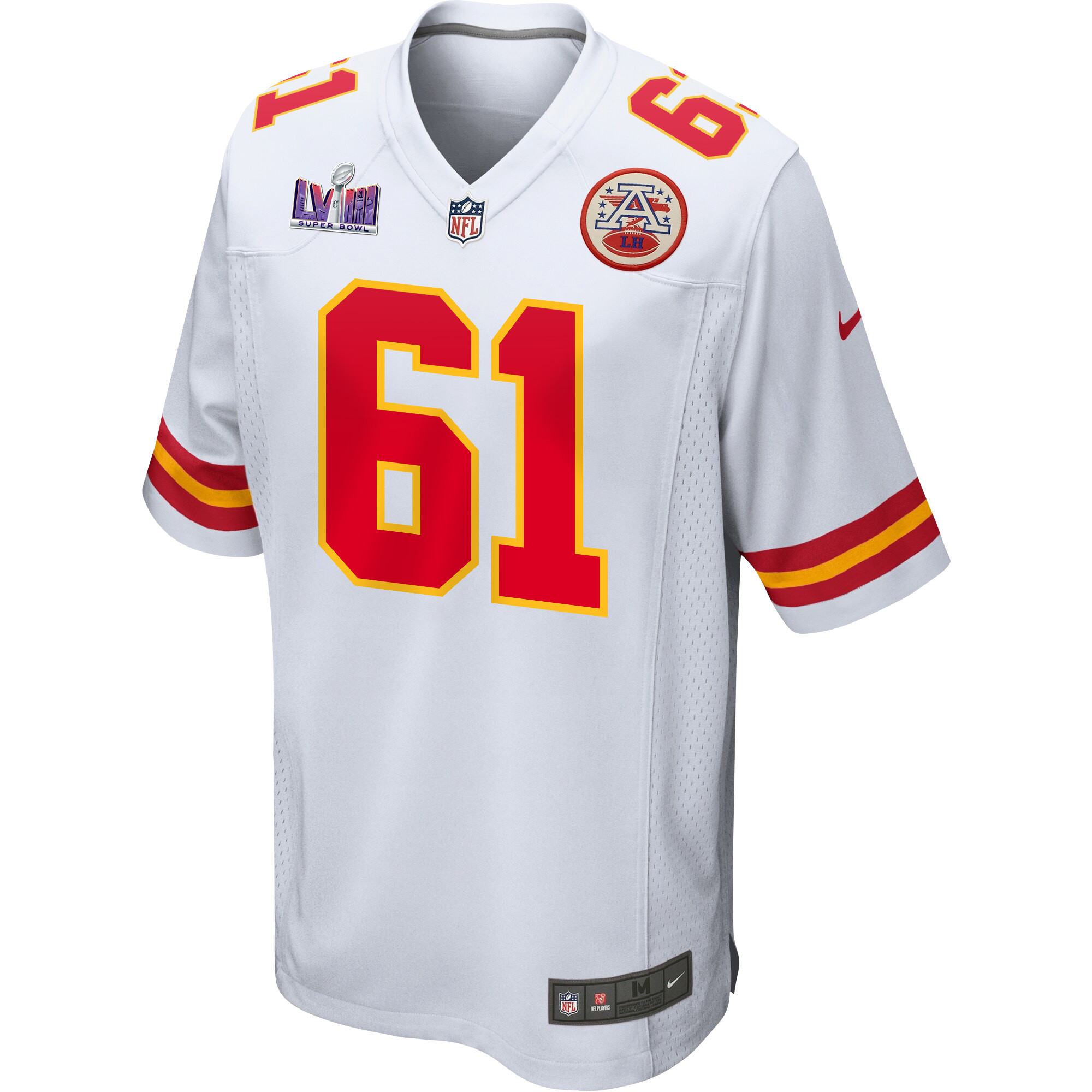 Alternative view of Austin Reiter #61 Kansas City Chiefs Super Bowl LVIII Patch Game Jersey - Men's | White