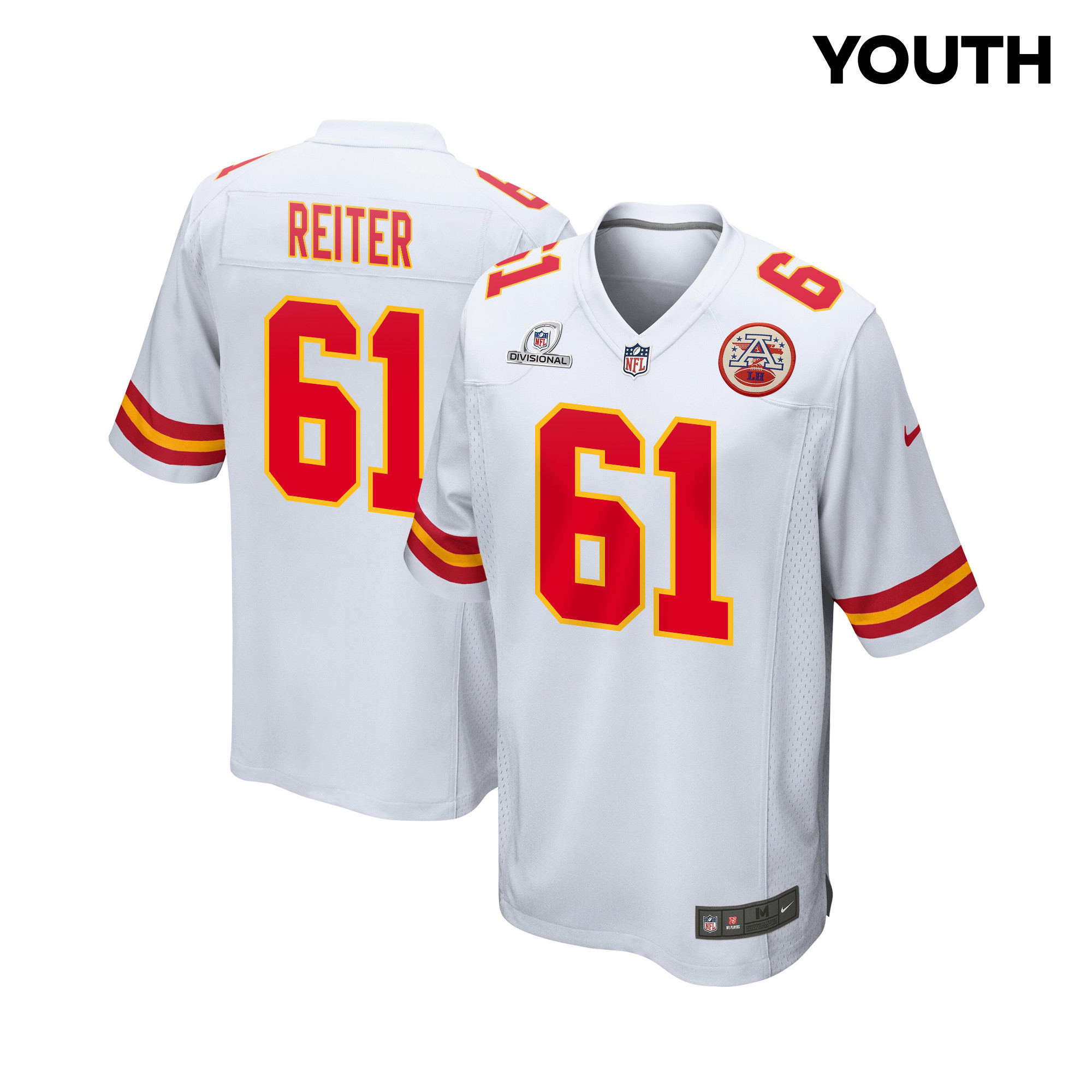 Austin Reiter #61 Kansas City Chiefs Super Bowl LVIII Patch Game Jersey - Youth | White