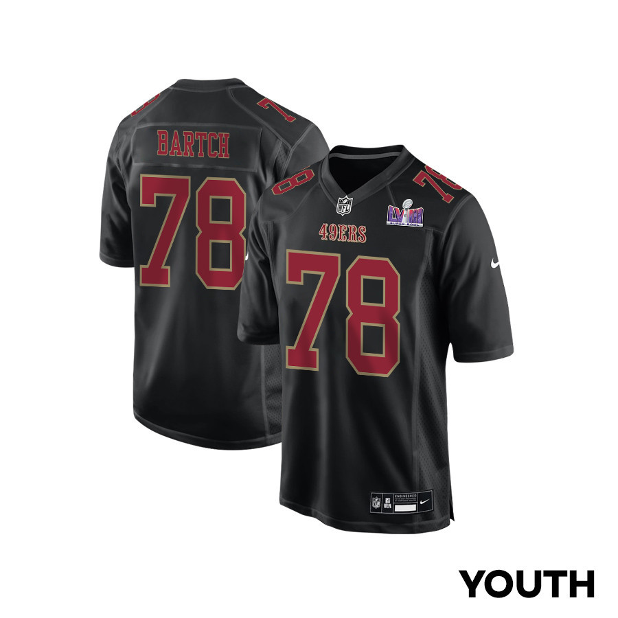 Ben Bartch #78 San Francisco 49ers Super Bowl LVIII Patch Game Jersey - Youth | Carbon Black