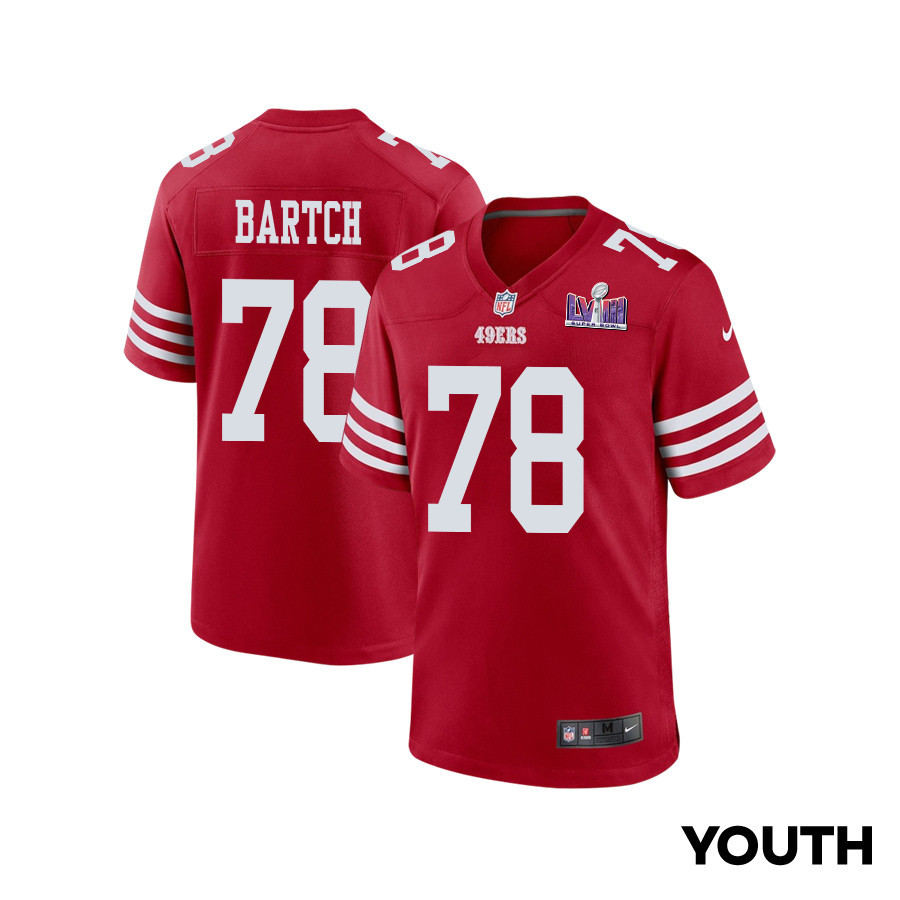 Ben Bartch #78 San Francisco 49ers Super Bowl LVIII Patch Game Jersey - Youth | Scarlet