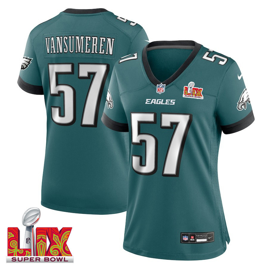 Ben VanSumeren #57 Philadelphia Eagles Super Bowl LIX Game Jersey - Women's | Midnight Green