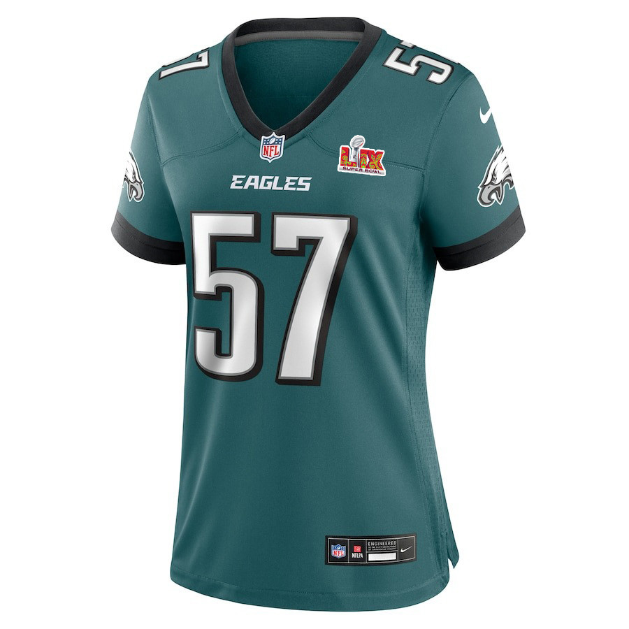 Alternative view of Ben VanSumeren #57 Philadelphia Eagles Super Bowl LIX Game Jersey - Women's | Midnight Green