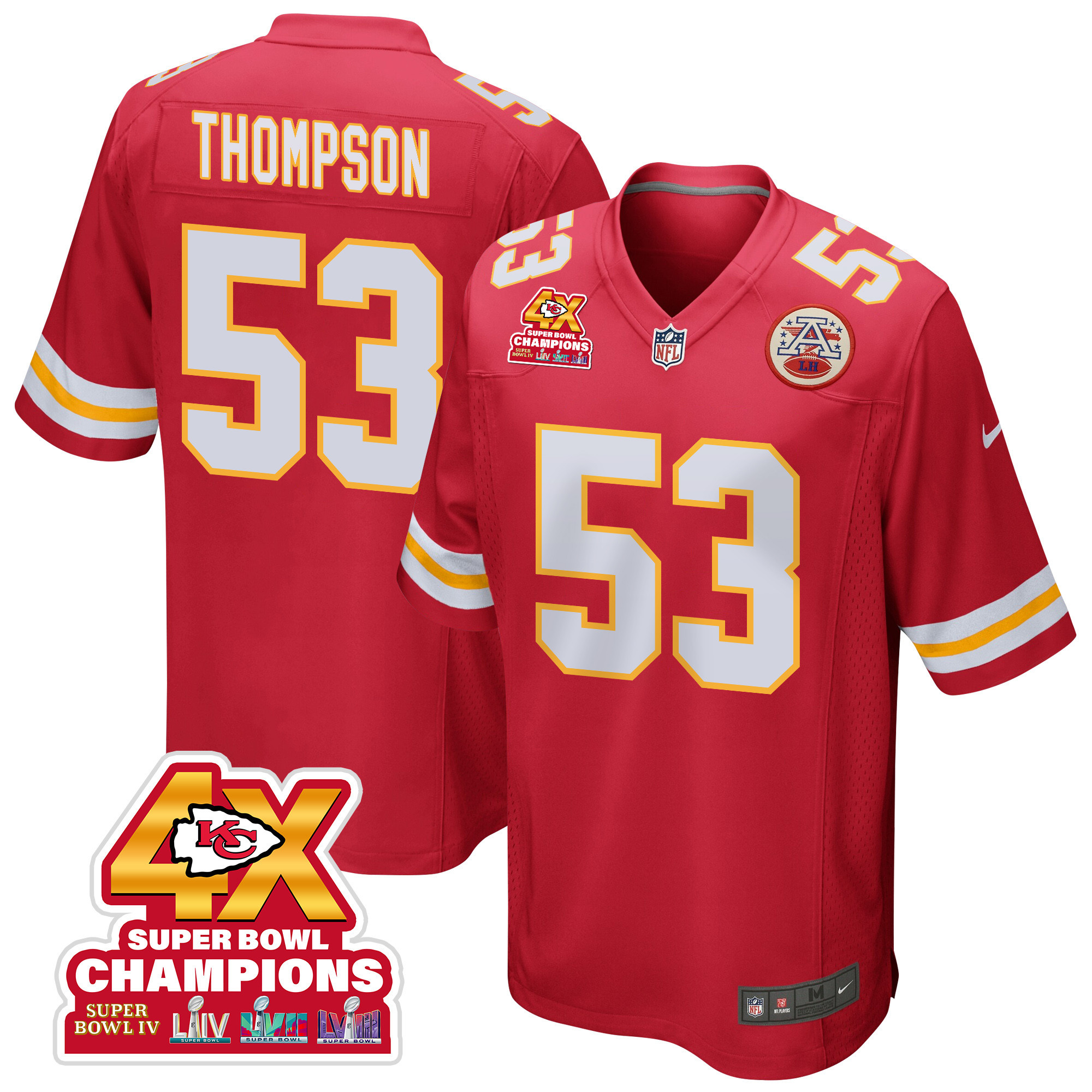 BJ Thompson #53 Kansas City Chiefs Super Bowl LVIII Champions 4X Game Jersey - Men's | Red