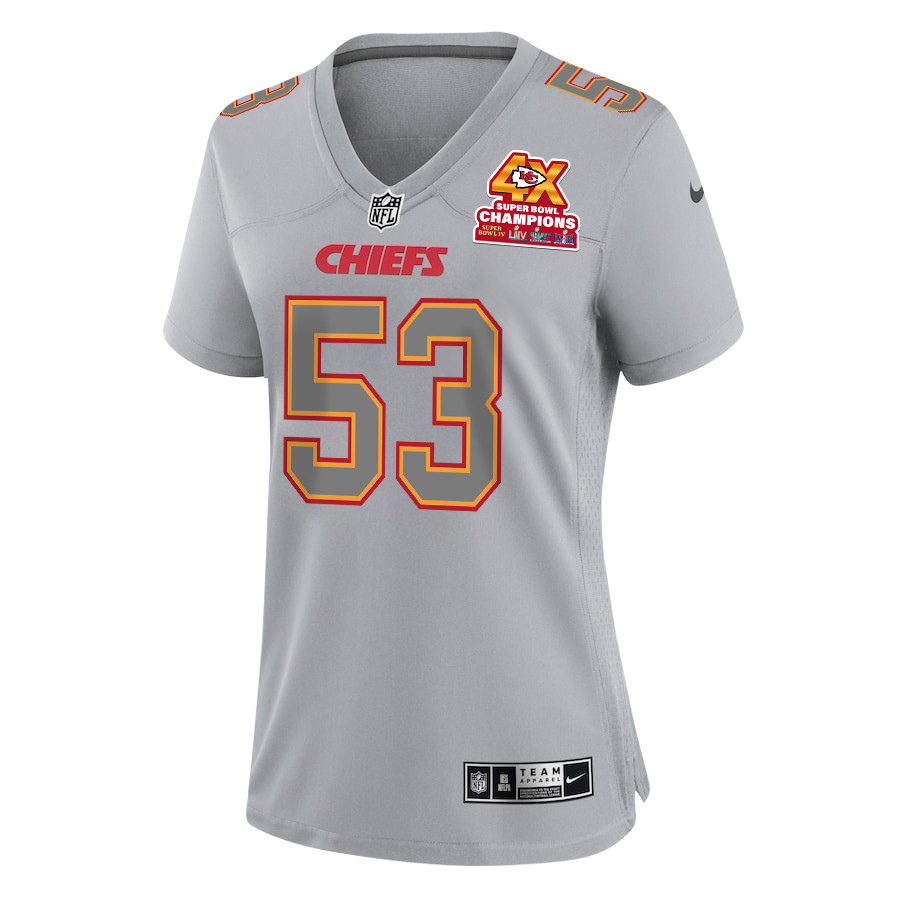 Alternative view of BJ Thompson #53 Kansas City Chiefs Super Bowl LVIII Champions 4X Game Jersey - Women's | Gray