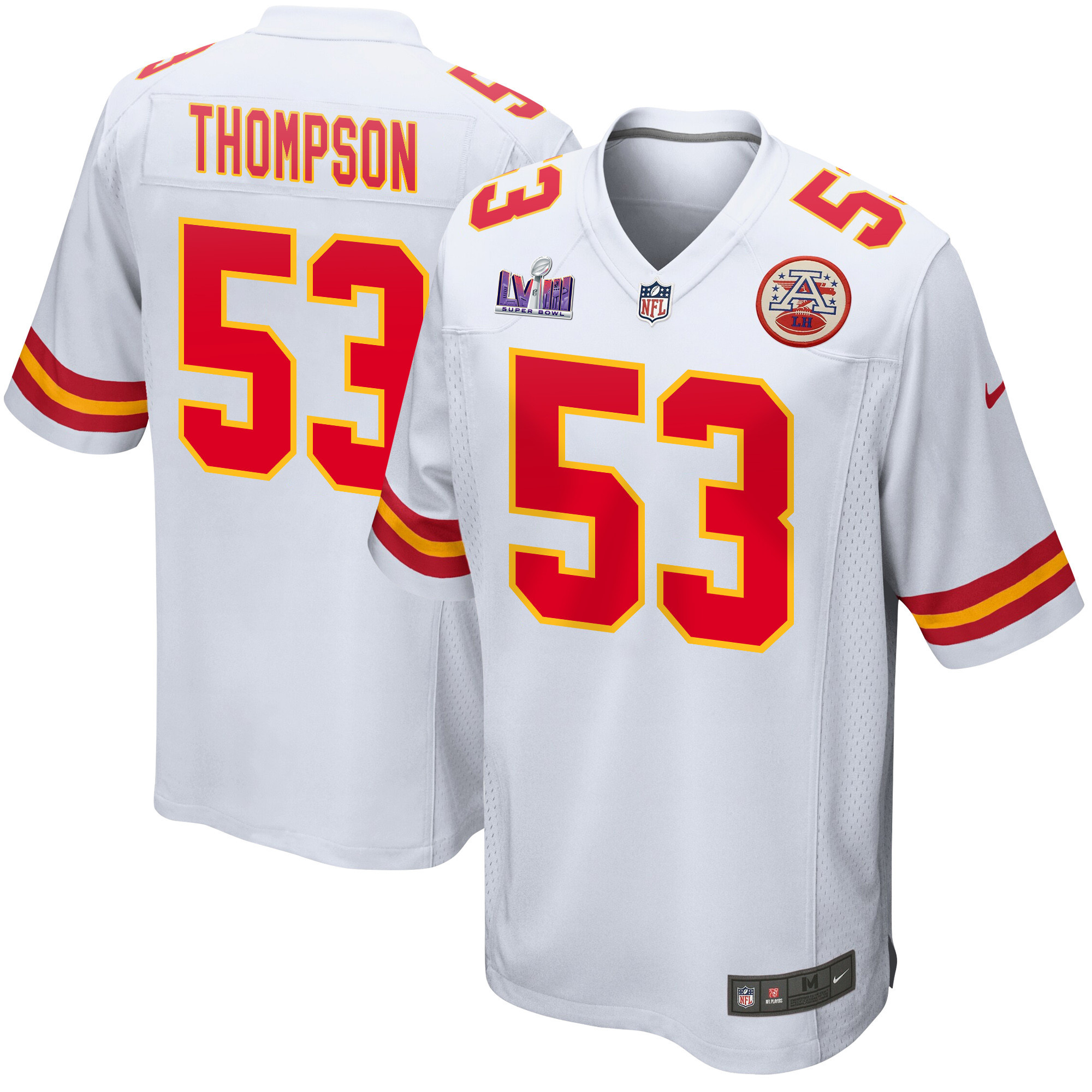 BJ Thompson #53 Kansas City Chiefs Super Bowl LVIII Patch Game Jersey - Men's | White