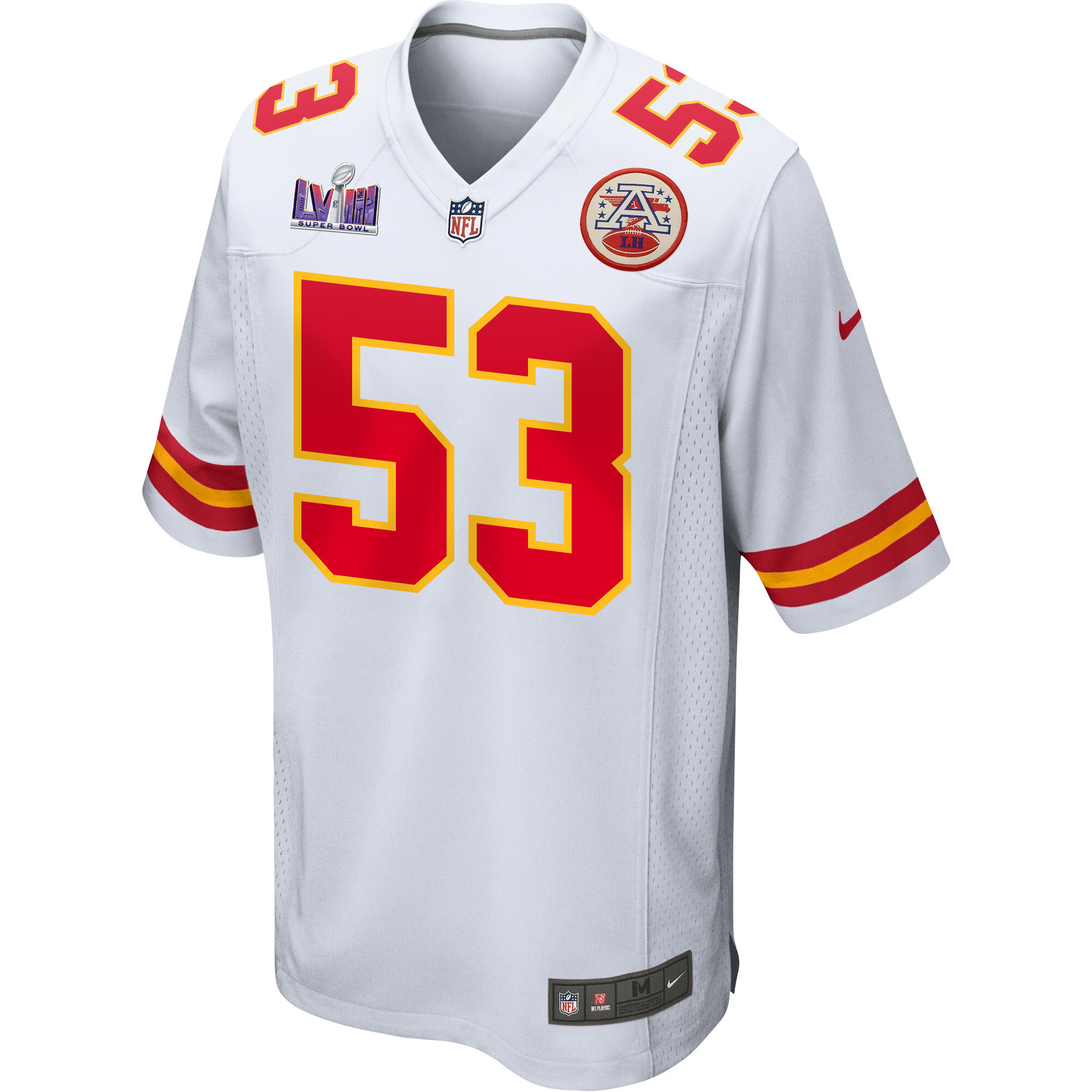 Alternative view of BJ Thompson #53 Kansas City Chiefs Super Bowl LVIII Patch Game Jersey - Men's | White