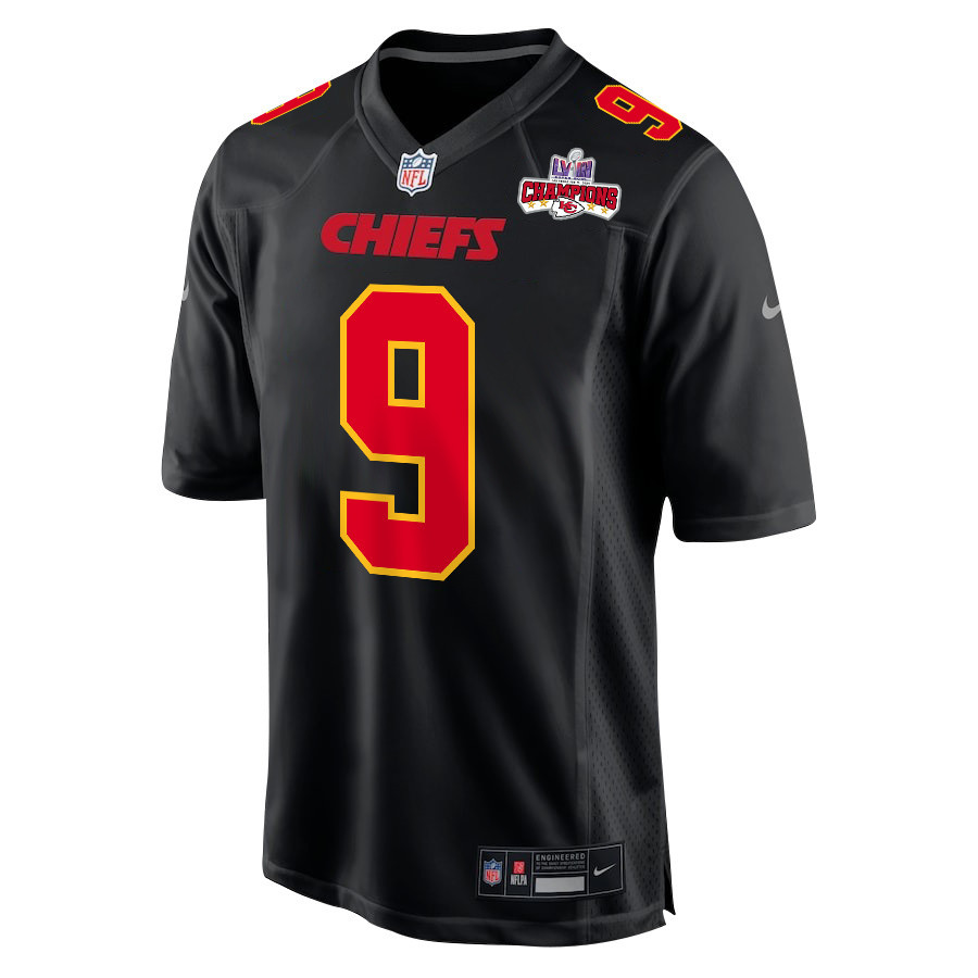 Alternative view of Blaine Gabbert #9 Kansas City Chiefs Super Bowl LVIII Champions 4 Stars Patch Game Jersey - Men's | Carbon Black
