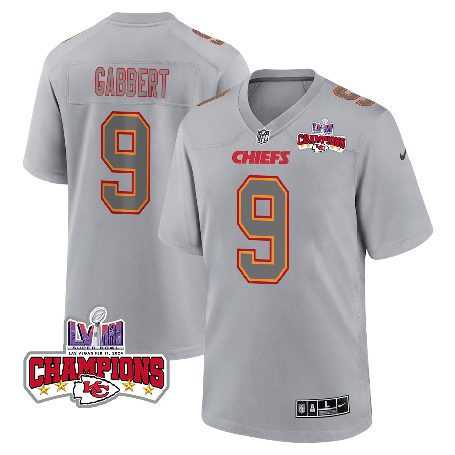 Blaine Gabbert #9 Kansas City Chiefs Super Bowl LVIII Champions 4 Stars Patch Game Jersey - Men's | Gray