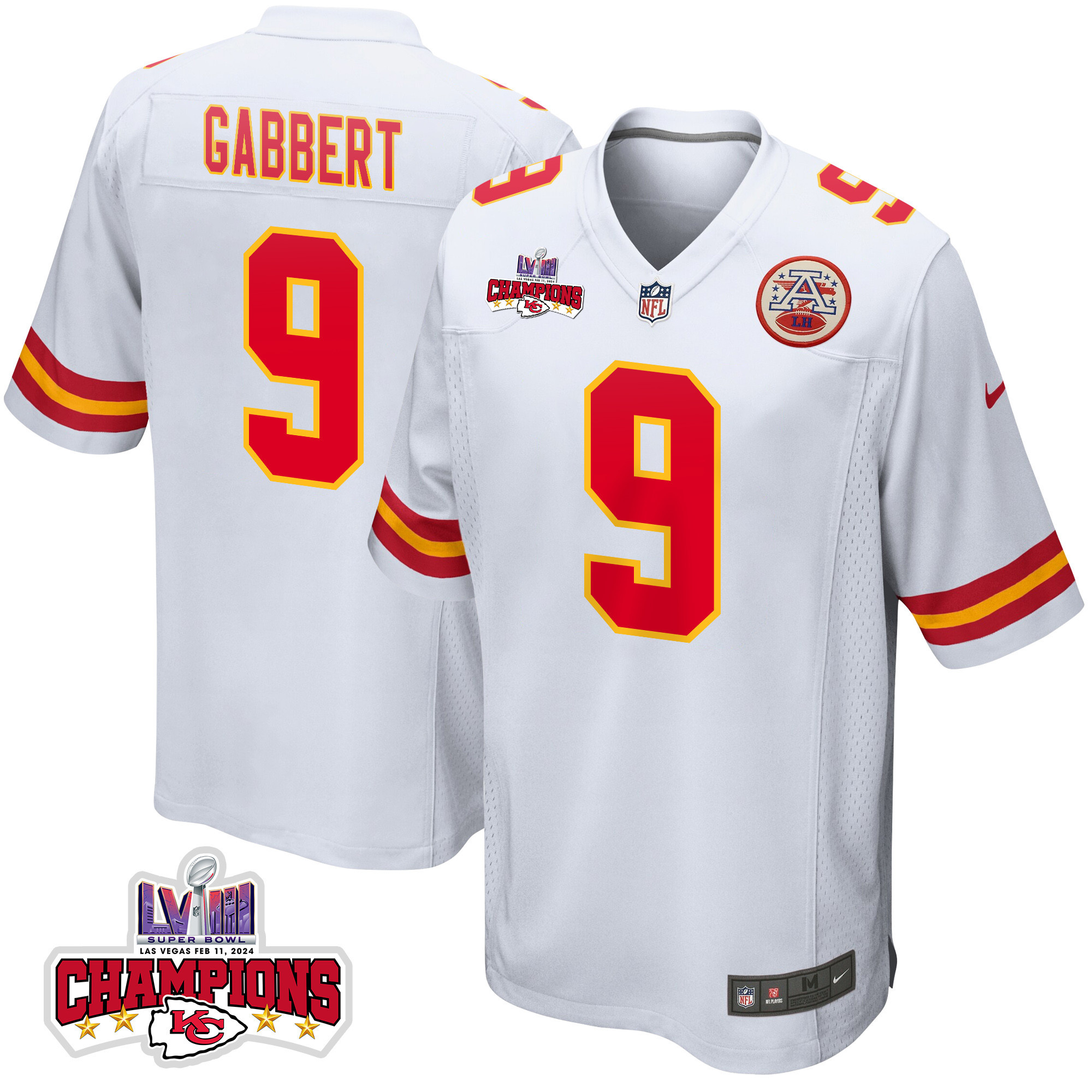 Blaine Gabbert #9 Kansas City Chiefs Super Bowl LVIII Champions 4 Stars Patch Game Jersey - Men's | White