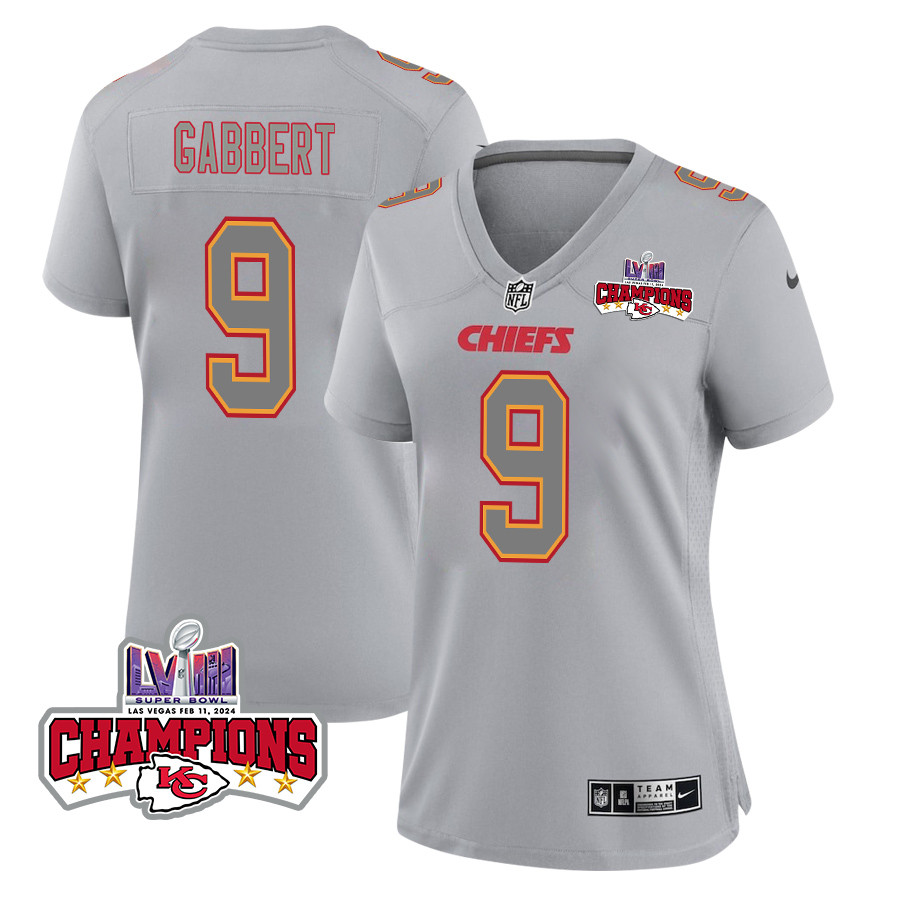 Blaine Gabbert #9 Kansas City Chiefs Super Bowl LVIII Champions 4 Stars Patch Game Jersey - Women's | Gray
