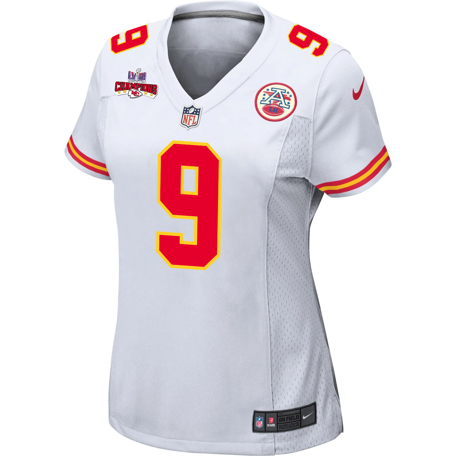 Alternative view of Blaine Gabbert #9 Kansas City Chiefs Super Bowl LVIII Champions 4 Stars Patch Game Jersey - Women's | White