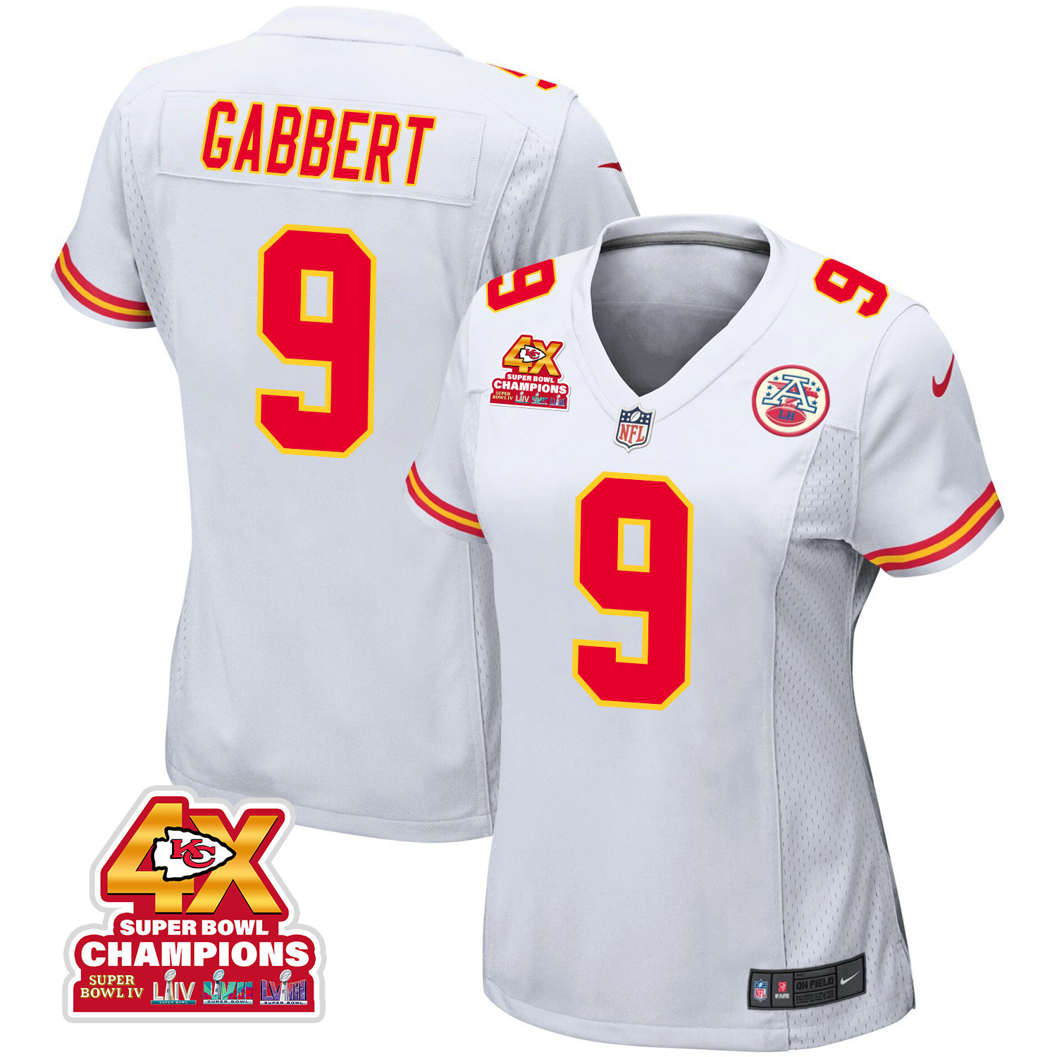 Blaine Gabbert #9 Kansas City Chiefs Super Bowl LVIII Champions 4X Game Jersey - Women's | White