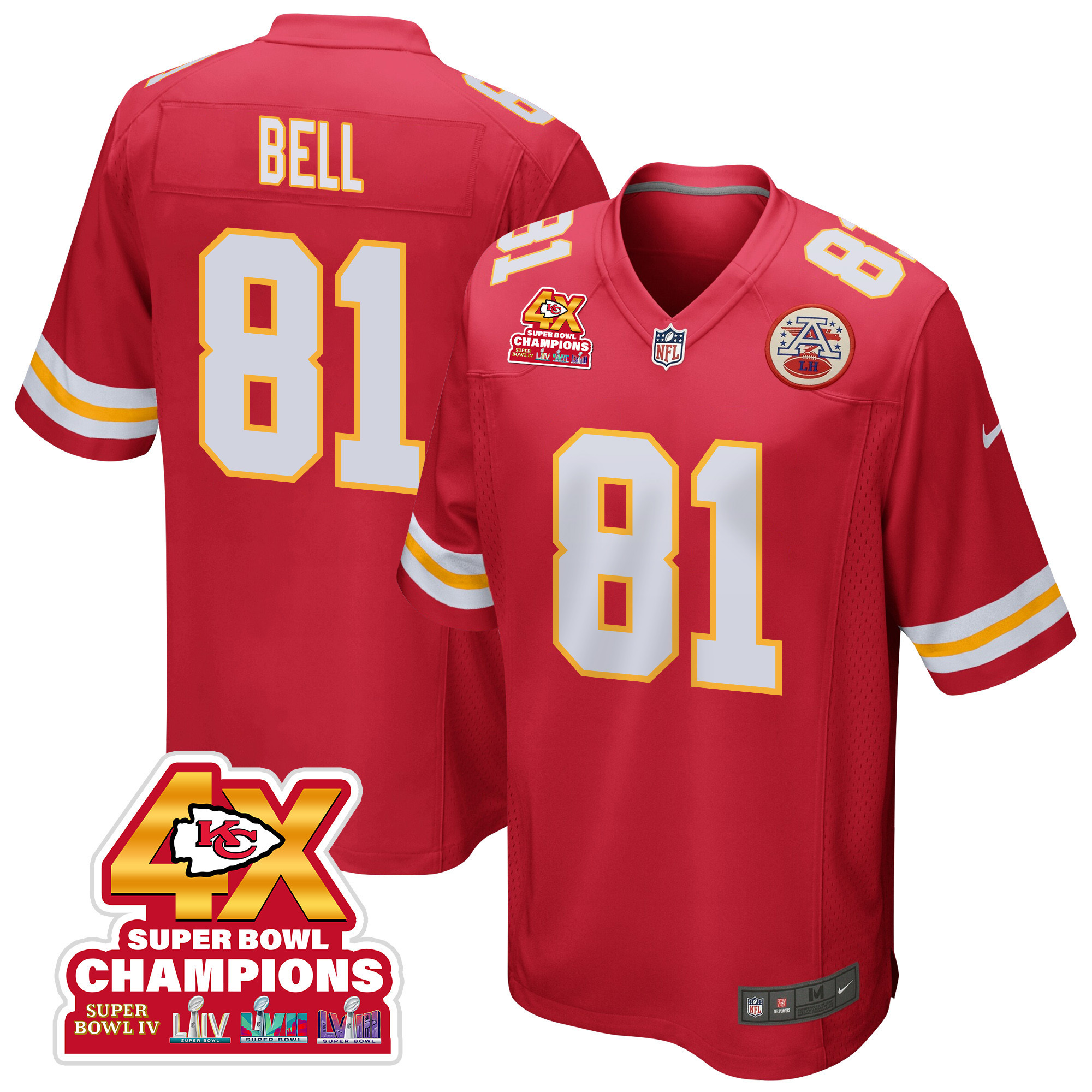 Blake Bell #81 Kansas City Chiefs Super Bowl LVIII Champions 4X Game Jersey - Men's | Red