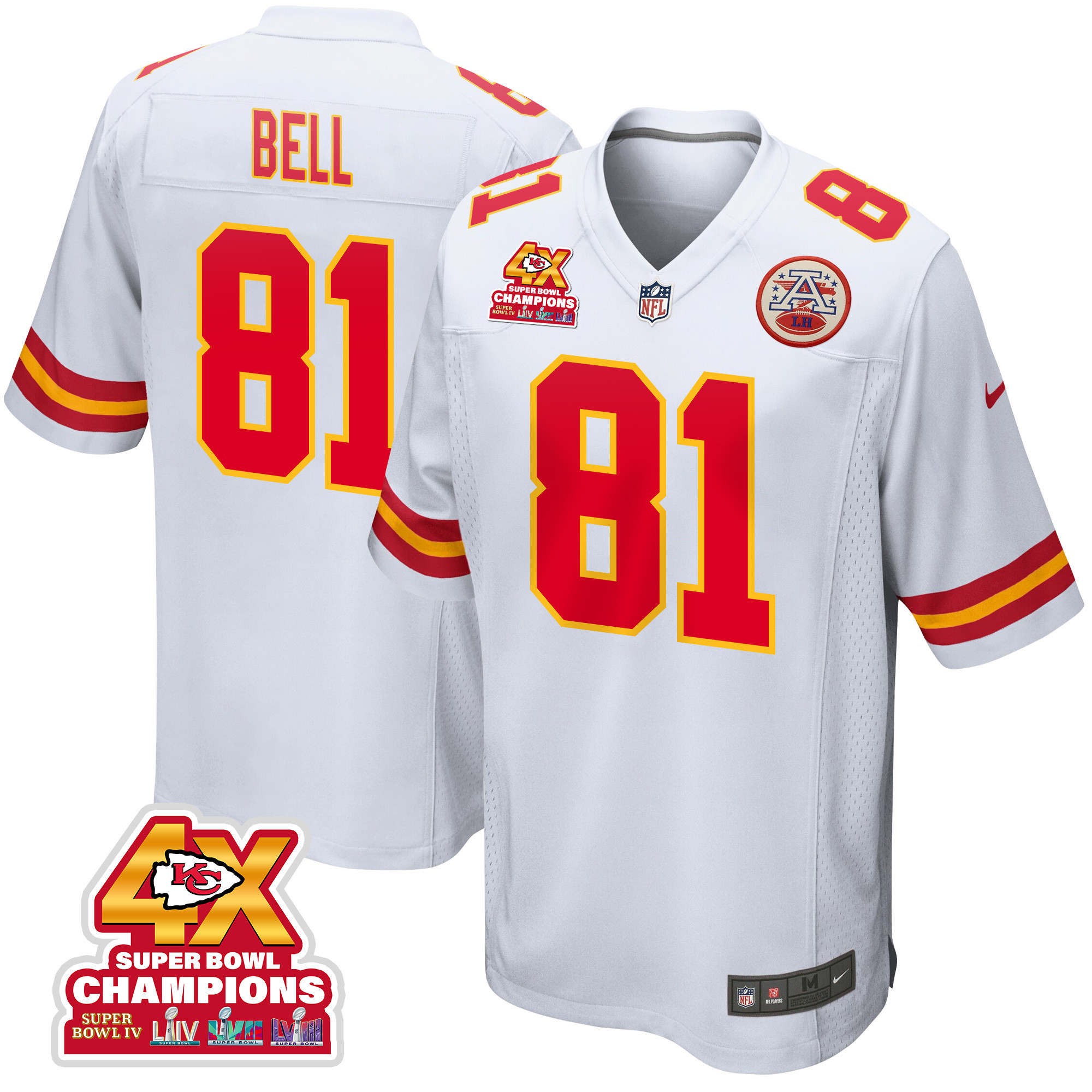 Blake Bell #81 Kansas City Chiefs Super Bowl LVIII Champions 4X Game Jersey - Men's | White