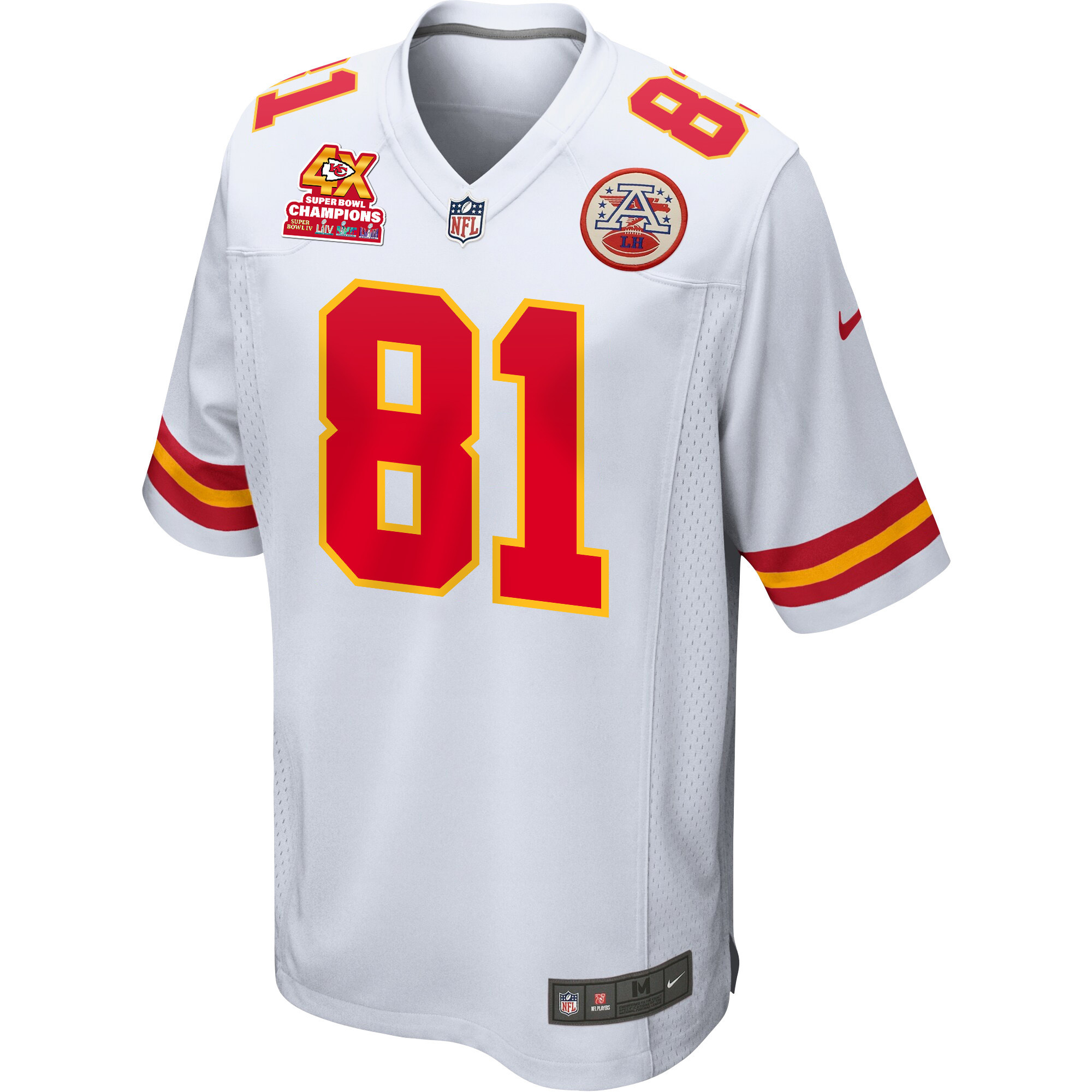 Alternative view of Blake Bell #81 Kansas City Chiefs Super Bowl LVIII Champions 4X Game Jersey - Men's | White