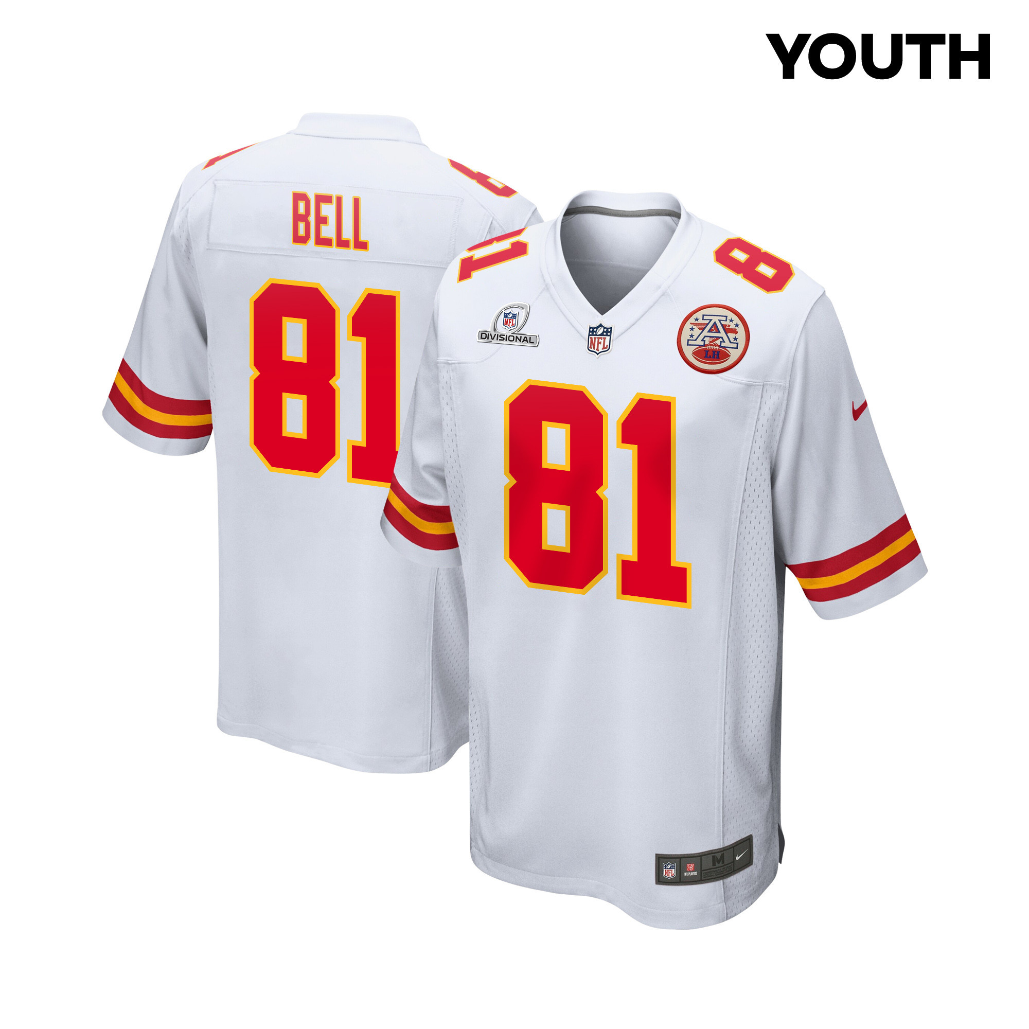 Blake Bell #81 Kansas City Chiefs Super Bowl LVIII Patch Game Jersey - Youth | White