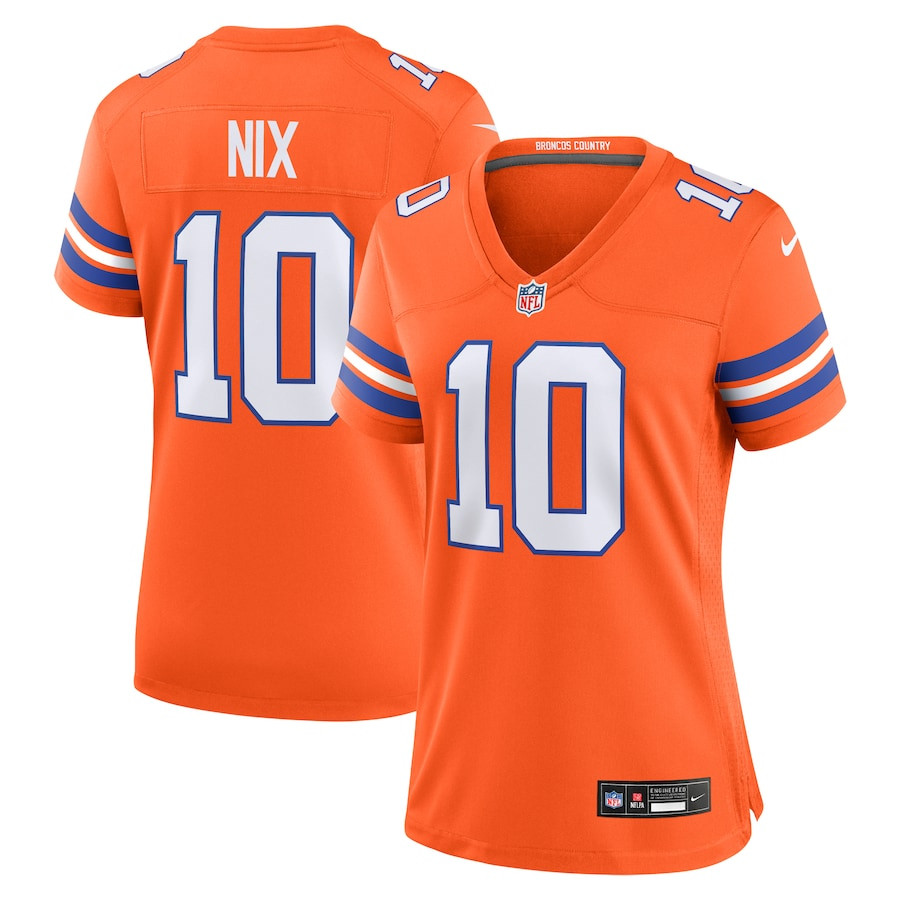 Bo Nix #10 Denver Broncos Throwback Game Jersey - Women's | Orange