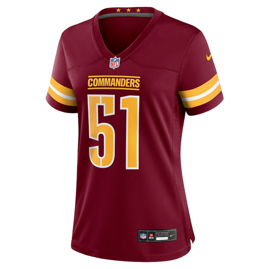 Alternative view of Bobby Hart #51 Washington Commanders Game Jersey - Women's | Burgundy