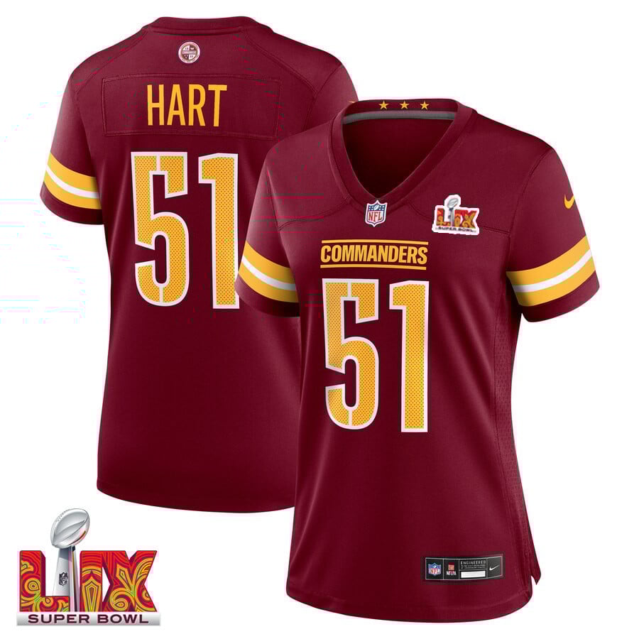 Bobby Hart #51 Washington Commanders Super Bowl LIX Game Jersey - Women's | Burgundy