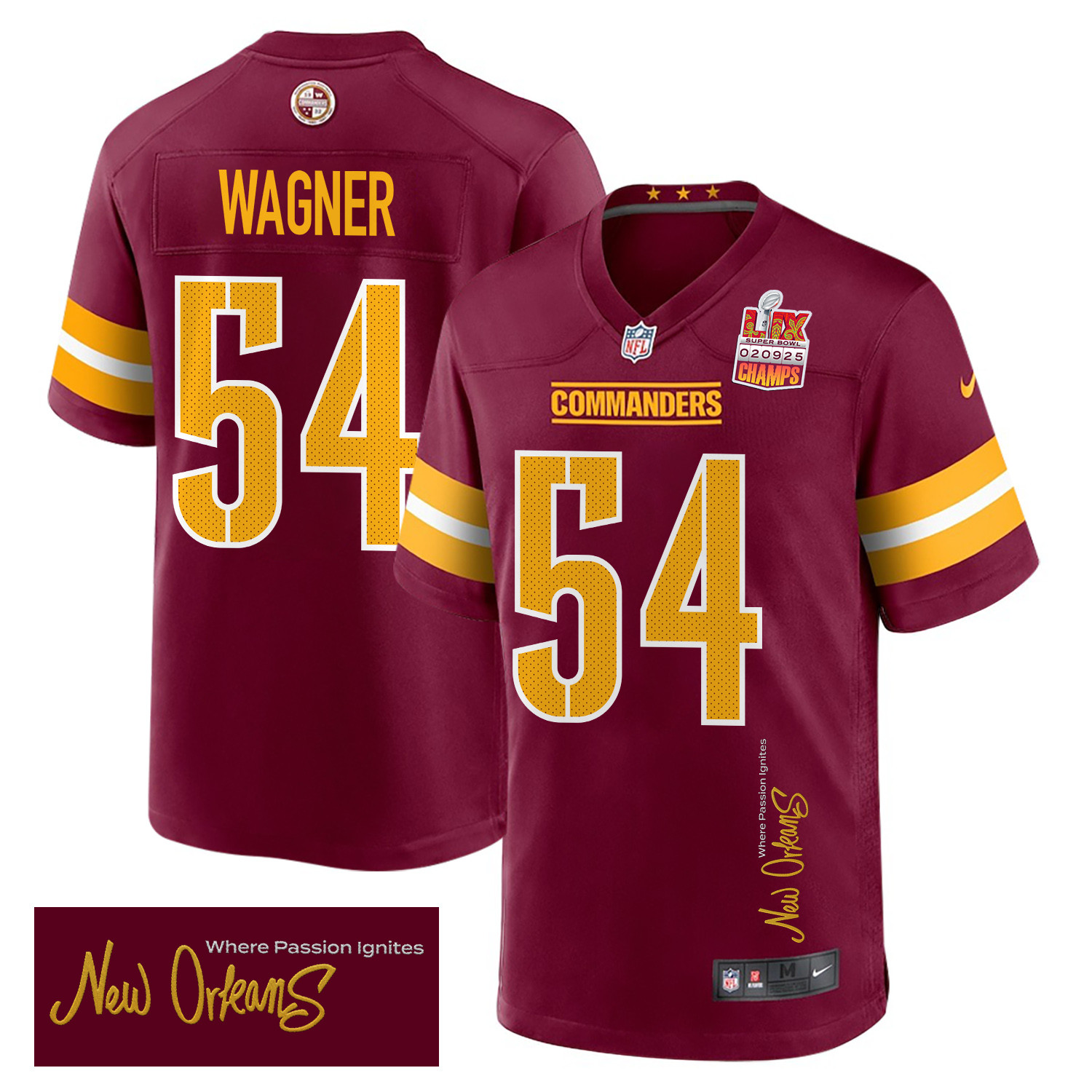 Bobby Wagner #54 Washington Commanders Super Bowl LIX Champions Patch Game Jersey - Men's | Burgundy