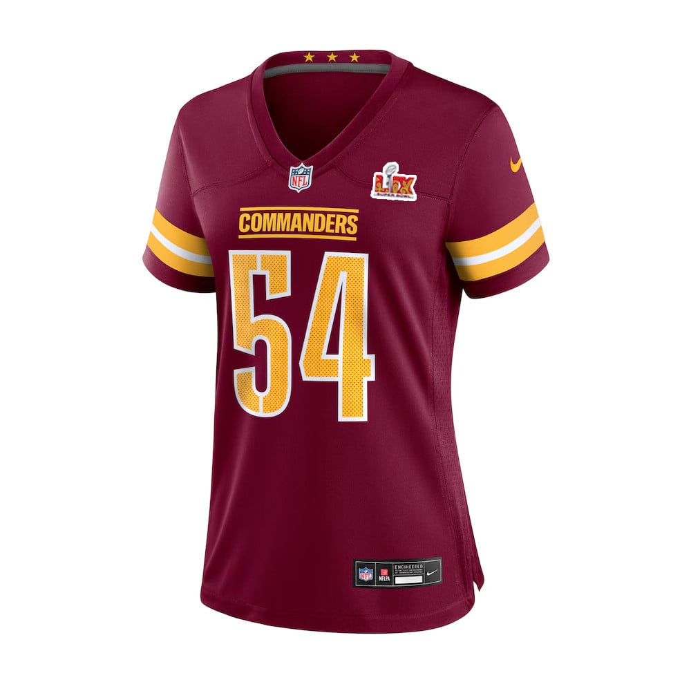 Alternative view of Bobby Wagner #54 Washington Commanders Super Bowl LIX Game Jersey - Women's | Burgundy