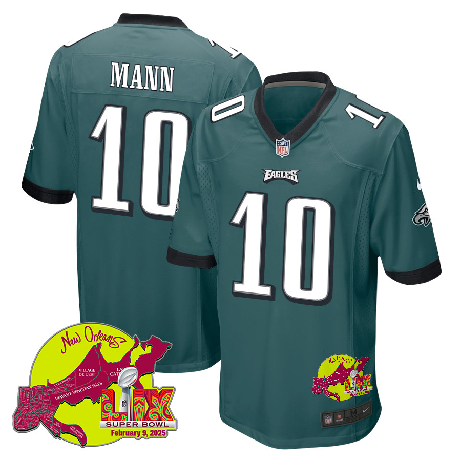 Braden Mann #10 Philadelphia Eagles Super Bowl LIX Game Jersey - Men's | Midnight Green
