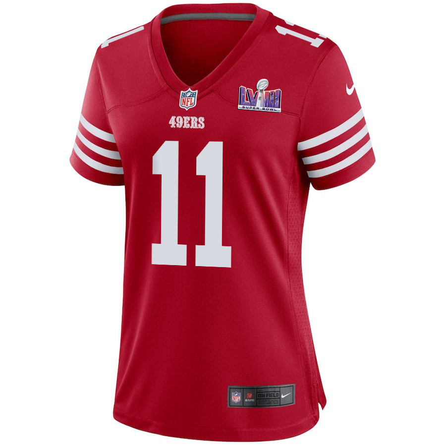 Alternative view of Brandon Aiyuk #11 San Francisco 49ers Super Bowl LVIII Patch Game Jersey - Women's | Scarlet