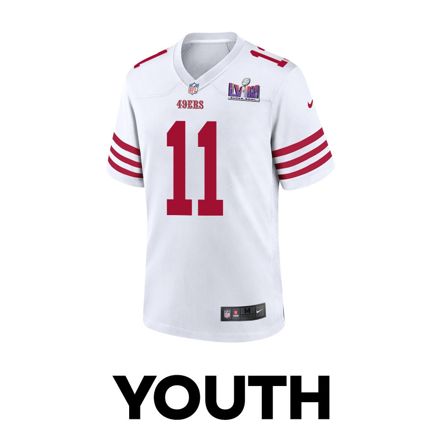 Alternative view of Brandon Aiyuk #11 San Francisco 49ers Super Bowl LVIII Patch Game Jersey - Youth | White