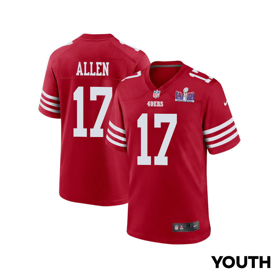 Brandon Allen #17 San Francisco 49ers Super Bowl LVIII Patch Game Jersey - Youth | Scarlet