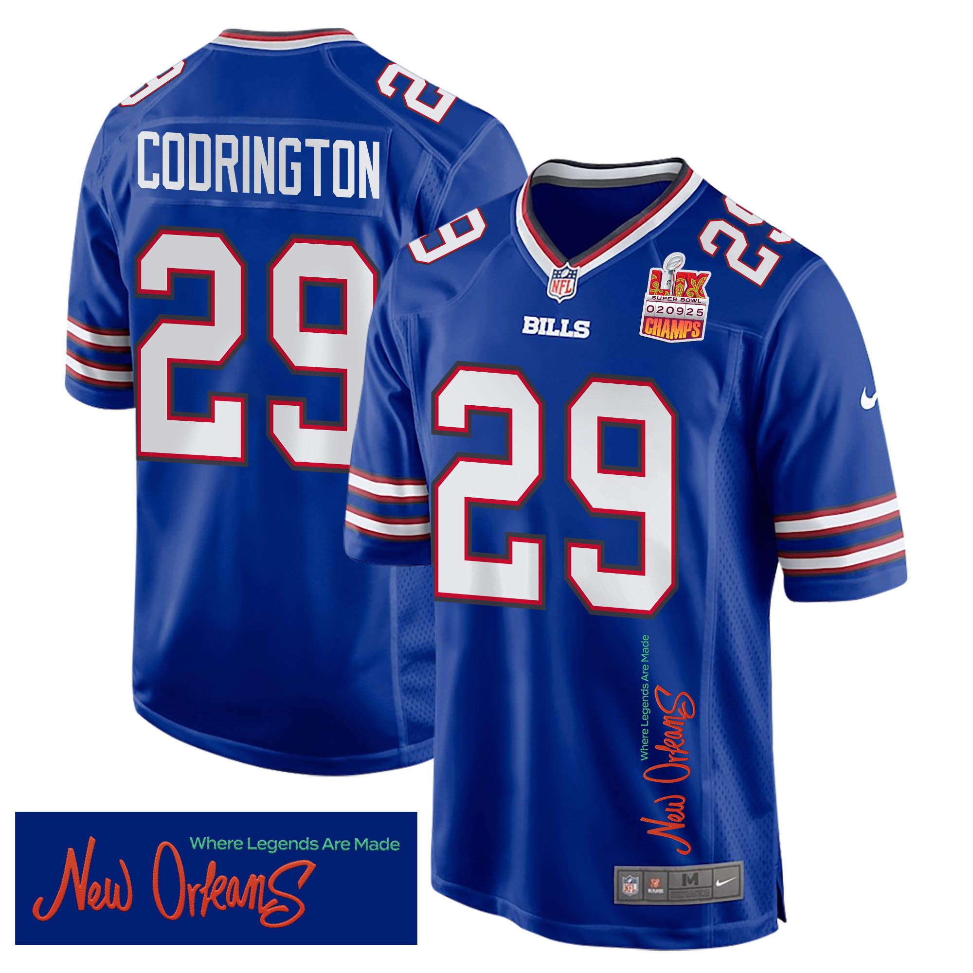 Brandon Codrington #29 Buffalo Bills Super Bowl LIX Champions Patch Legend Jersey - Men's | Royal