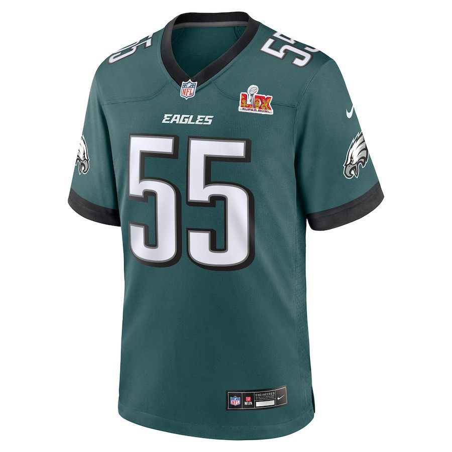 Alternative view of Brandon Graham #55 Philadelphia Eagles Super Bowl LIX Game Jersey - Youth | Midnight Green