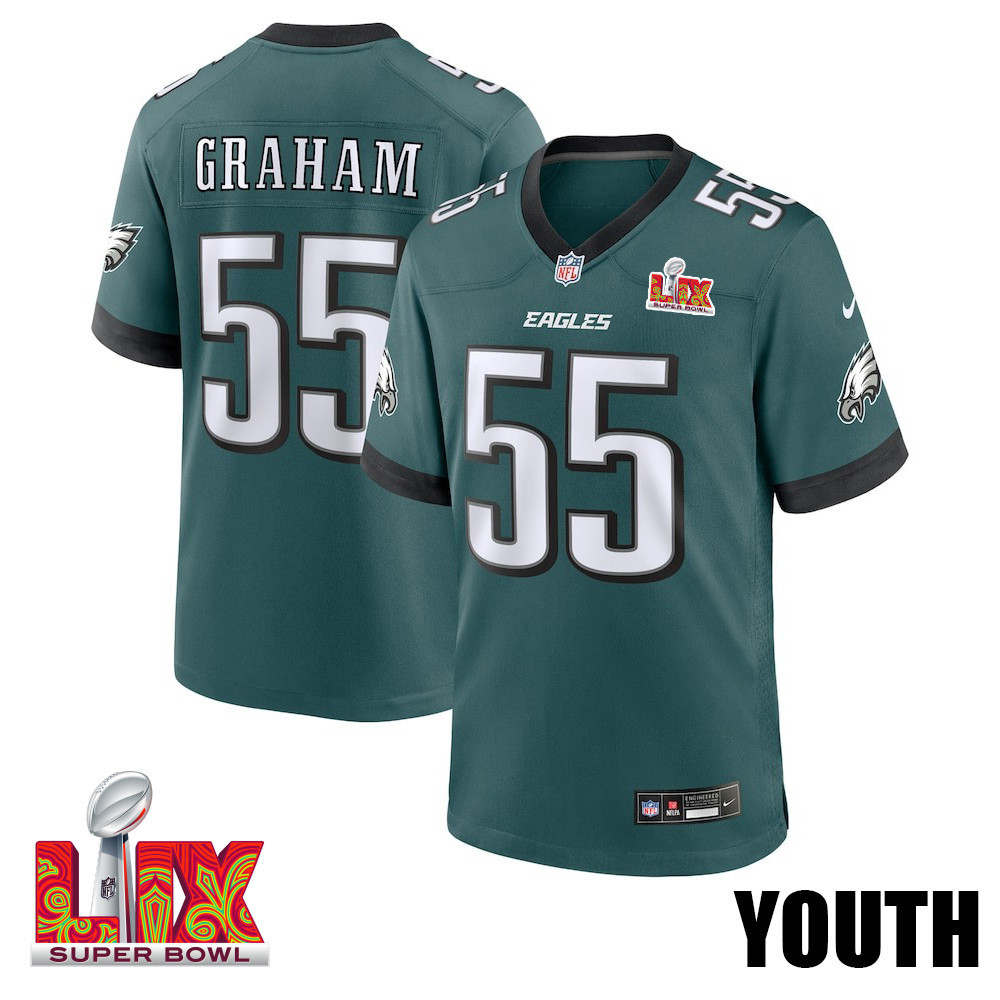 Brandon Graham #55 Philadelphia Eagles Super Bowl LIX Game Jersey - Youth | Midnight Green