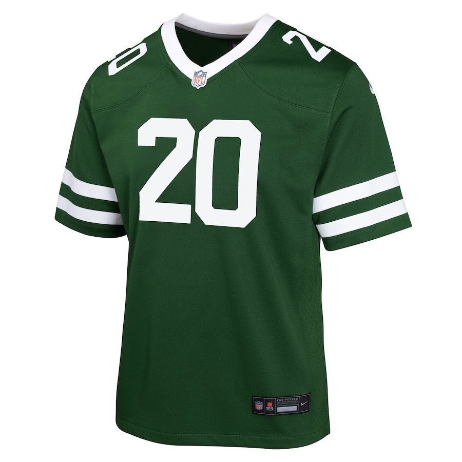 Alternative view of Breece Hall #20 New York Jets Game Jersey - Youth | Legacy Green