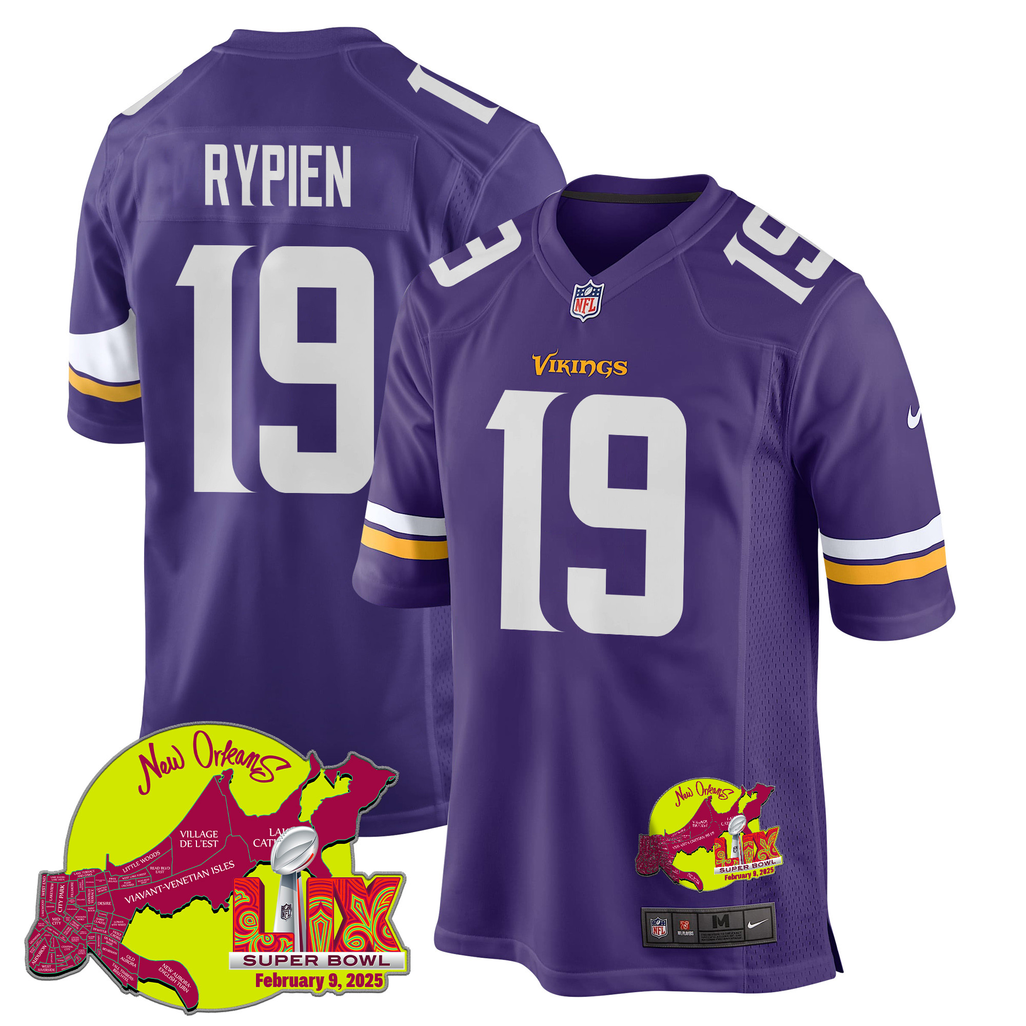 Brett Rypien #19 Minnesota Vikings Super Bowl LIX Game Jersey - Men's | Purple