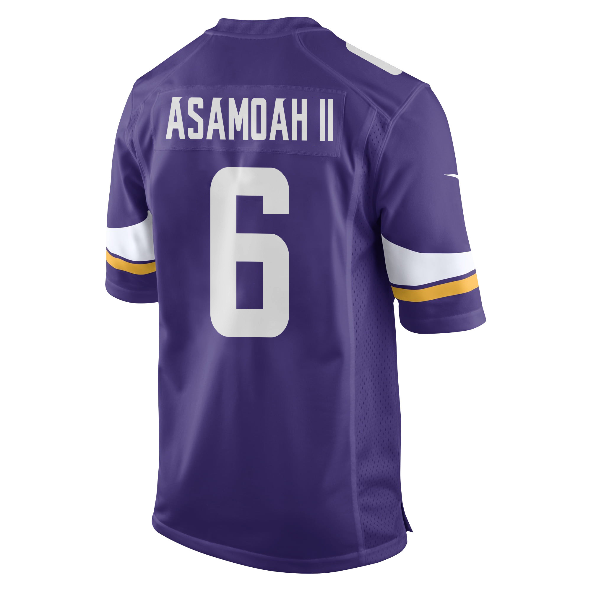 Alternative view of Brian Asamoah II #6 Minnesota Vikings Super Bowl LIX Game Jersey - Men's | Purple