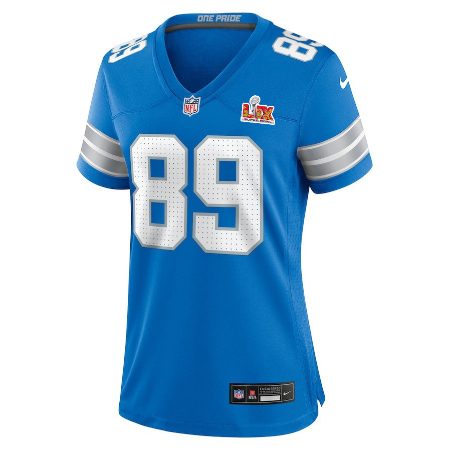 Alternative view of Brock Wright #89 Detroit Lions Super Bowl LIX Game Jersey - Women's | Blue