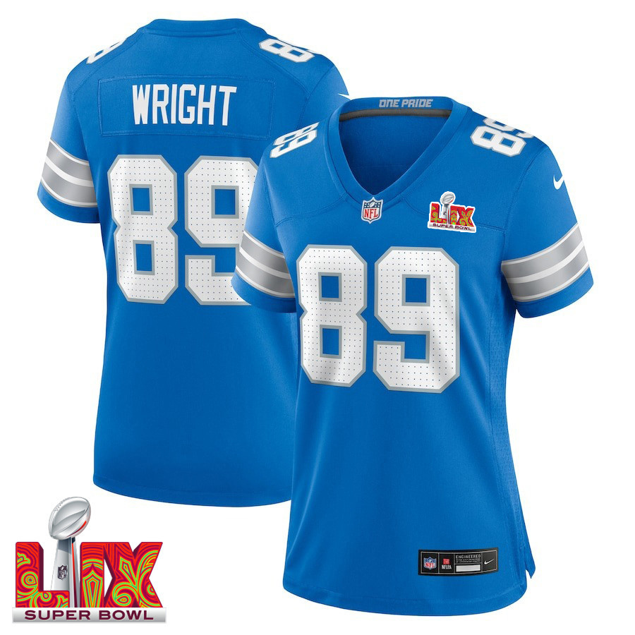 Brock Wright #89 Detroit Lions Super Bowl LIX Game Jersey - Women's | Blue