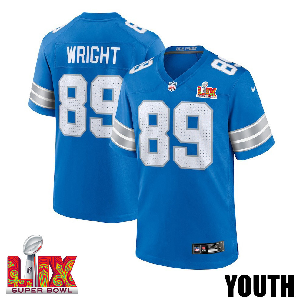 Brock Wright #89 Detroit Lions Super Bowl LIX Game Jersey - Youth | Blue