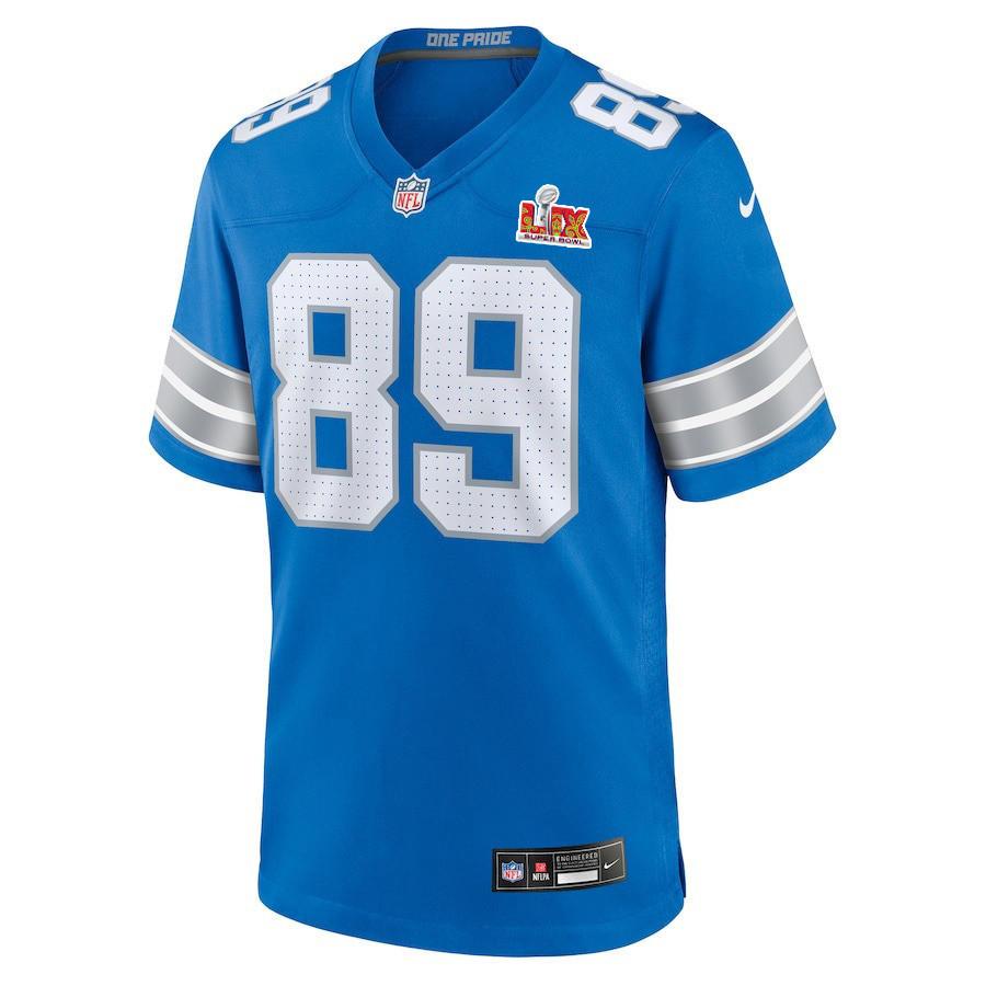 Alternative view of Brock Wright #89 Detroit Lions Super Bowl LIX Game Jersey - Youth | Blue