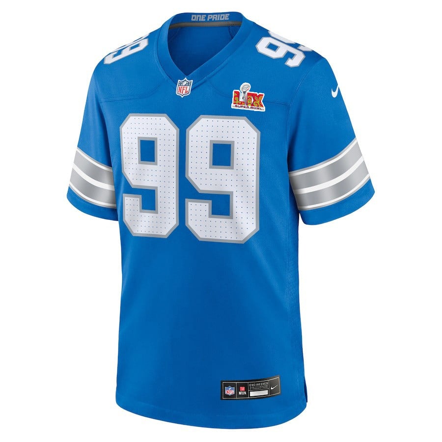 Alternative view of Brodric Martin #99 Detroit Lions Super Bowl LIX Game Jersey - Youth | Blue