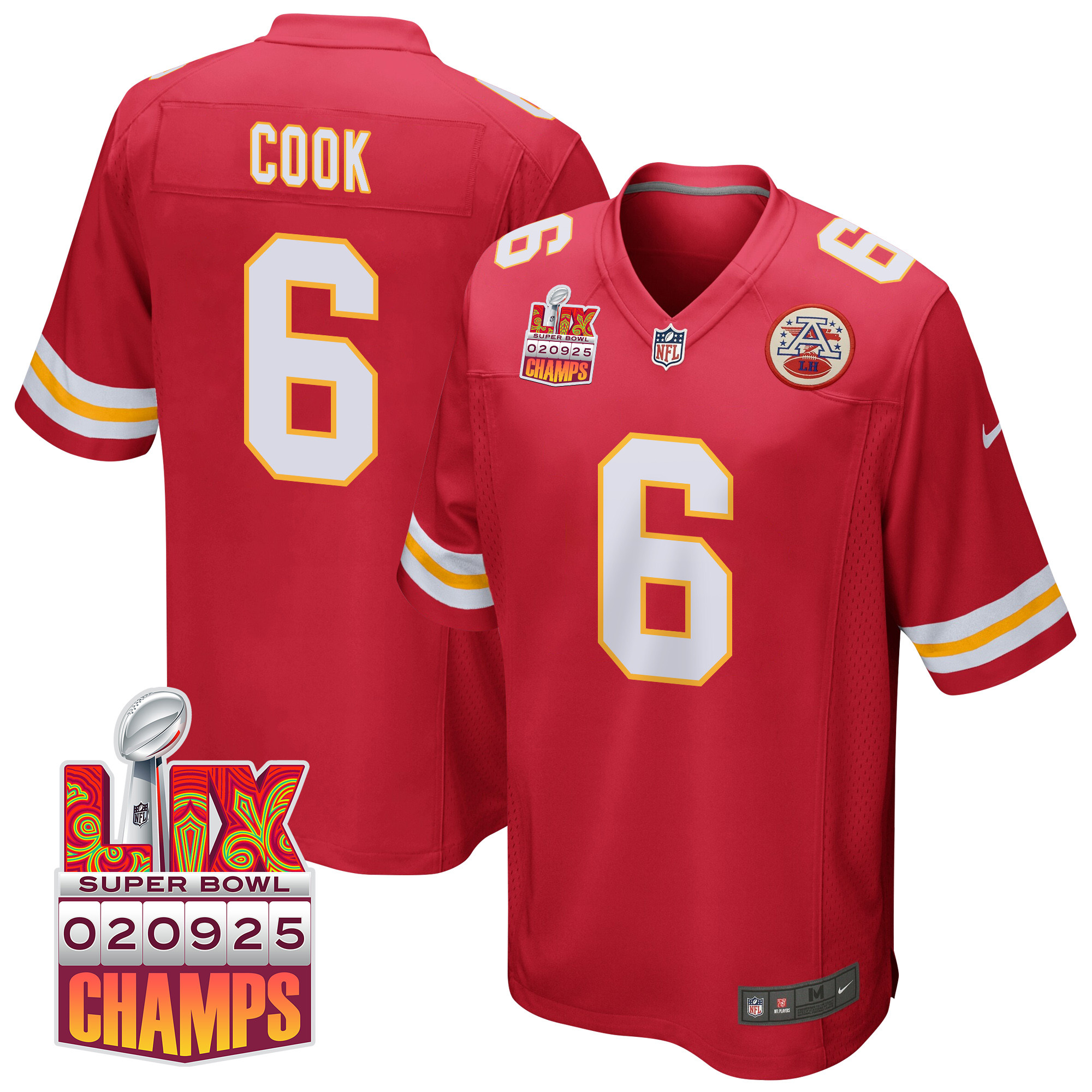 Bryan Cook #6 Kansas City Chiefs Super Bowl LIX Champions Patch Game Jersey - Men's | Red