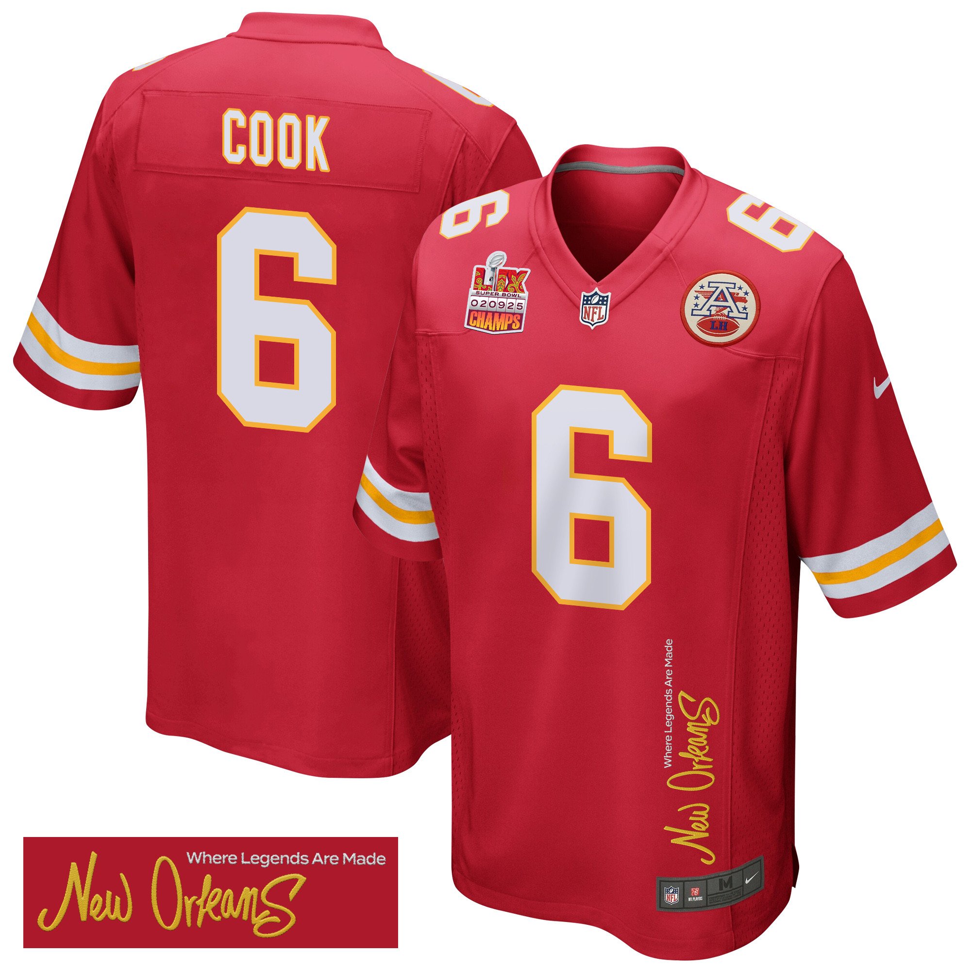 Bryan Cook #6 Kansas City Chiefs Super Bowl LIX Champions Patch Legend Jersey - Men's | Red