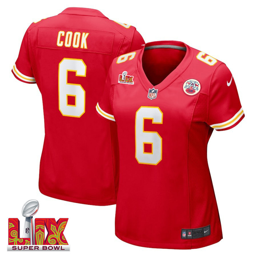 Bryan Cook #6 Kansas City Chiefs Super Bowl LIX Game Jersey - Women's | Red