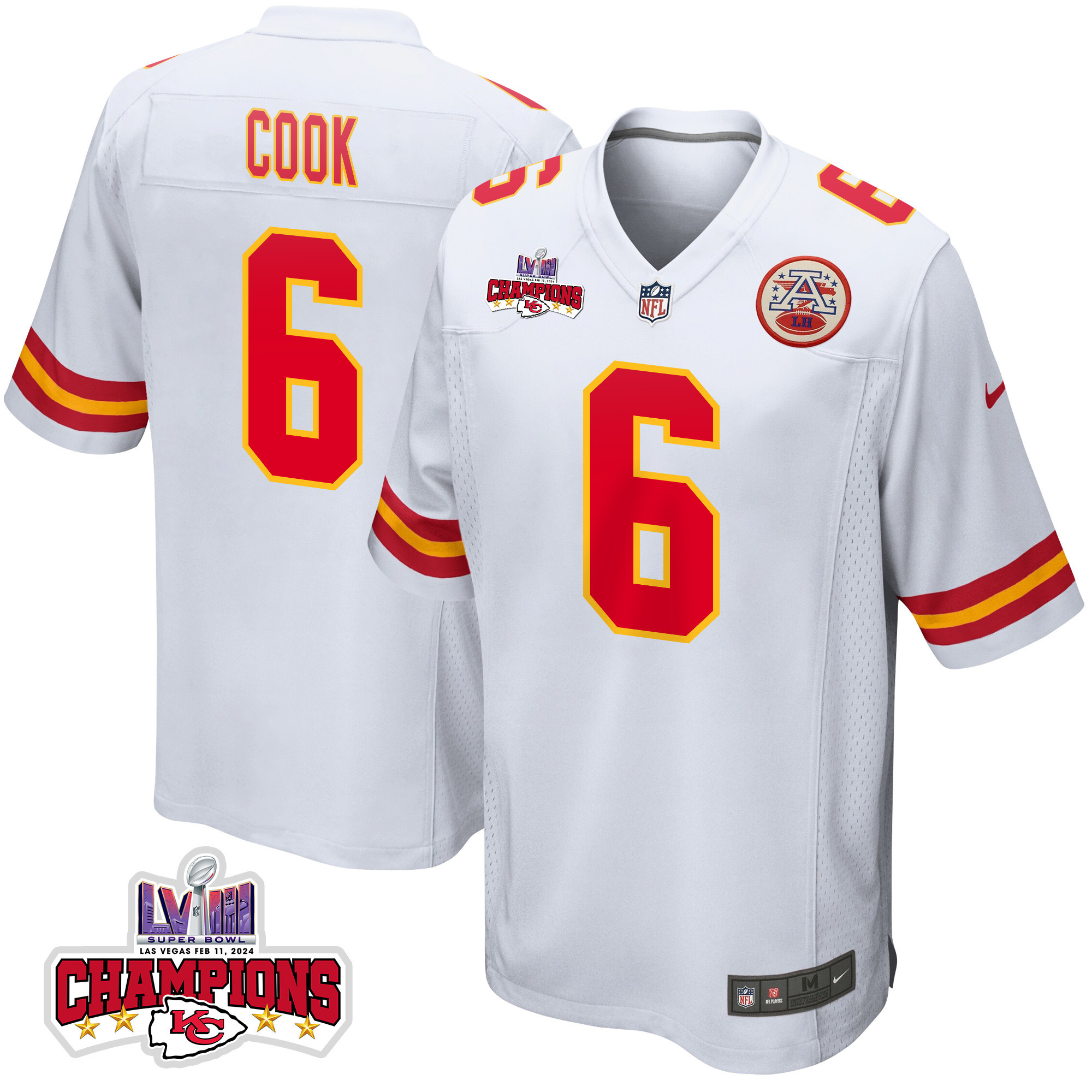 Bryan Cook #6 Kansas City Chiefs Super Bowl LVIII Champions 4 Stars Patch Game Jersey - Men's | White