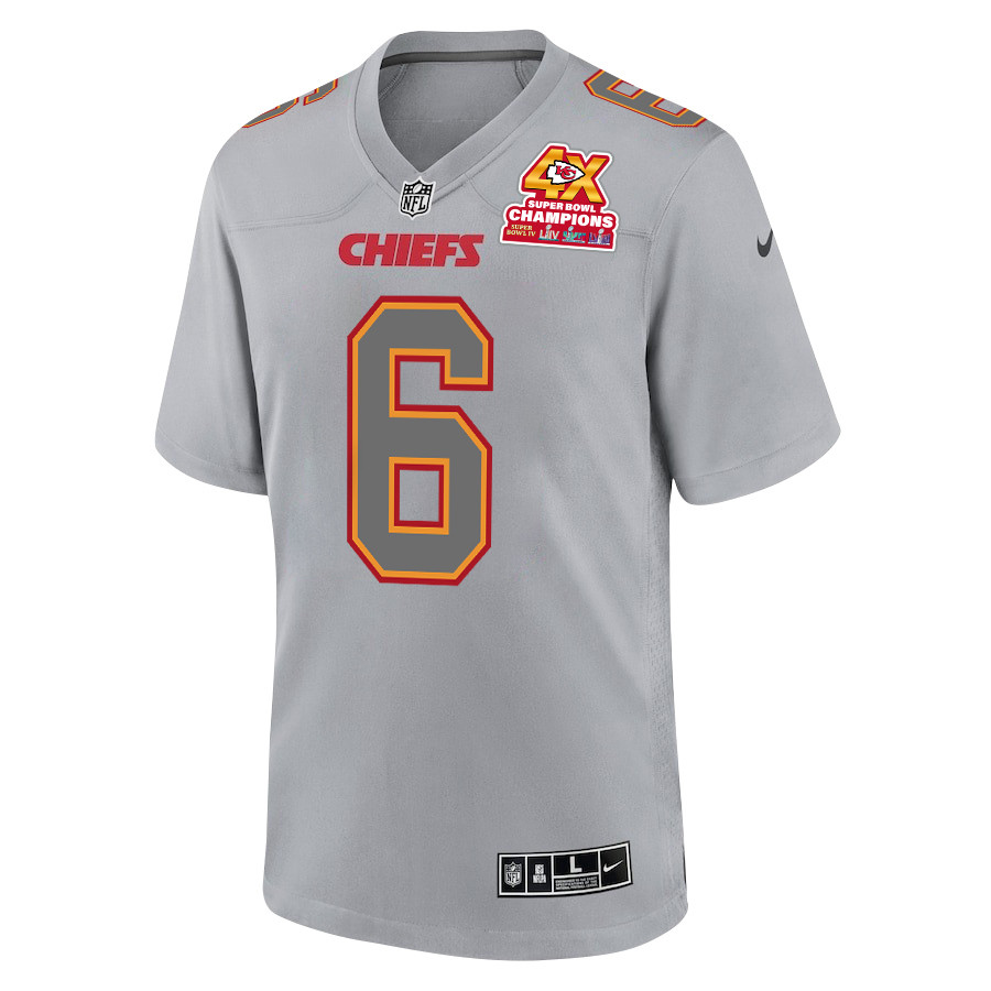 Alternative view of Bryan Cook #6 Kansas City Chiefs Super Bowl LVIII Champions 4X Game Jersey - Men's | Gray