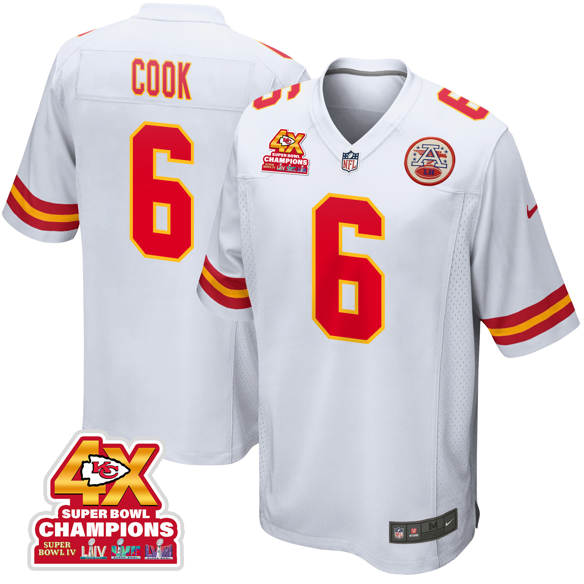 Bryan Cook #6 Kansas City Chiefs Super Bowl LVIII Champions 4X Game Jersey - Men's | White